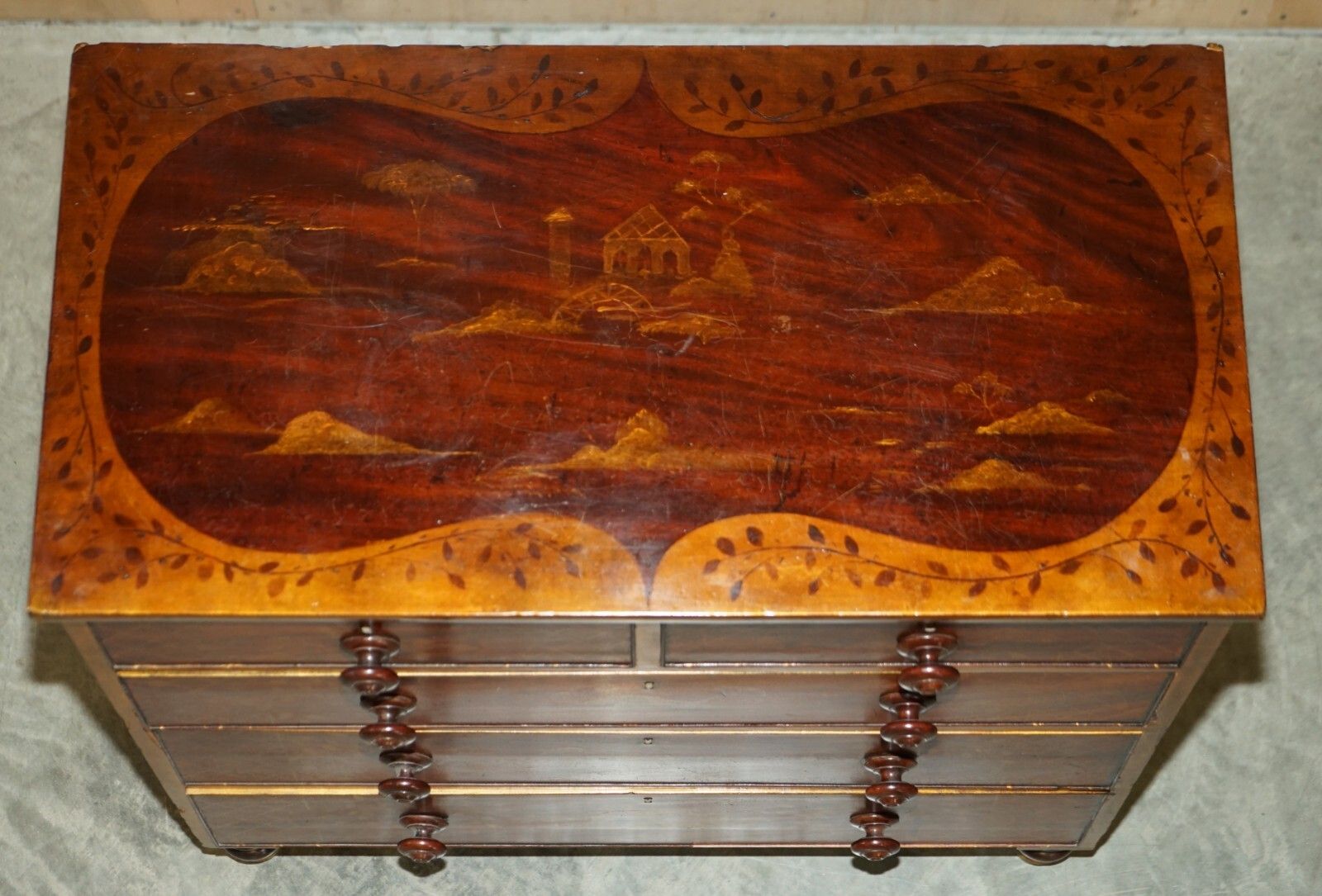 photo buy Sublime Antique Victorian 1860 Chinese Chinoiserie Painted Chest Of Drawers