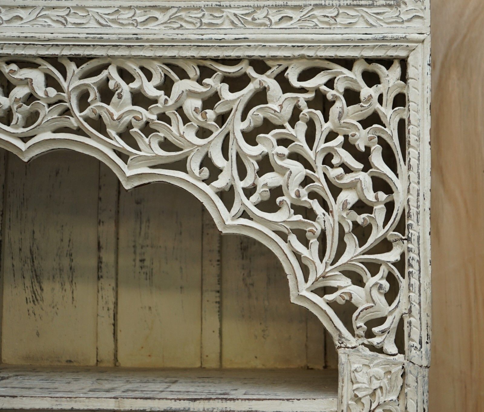 photo for sale Huge Antique Original Paint Solid Rosewood Anglo Indian Carved Open Bookcase