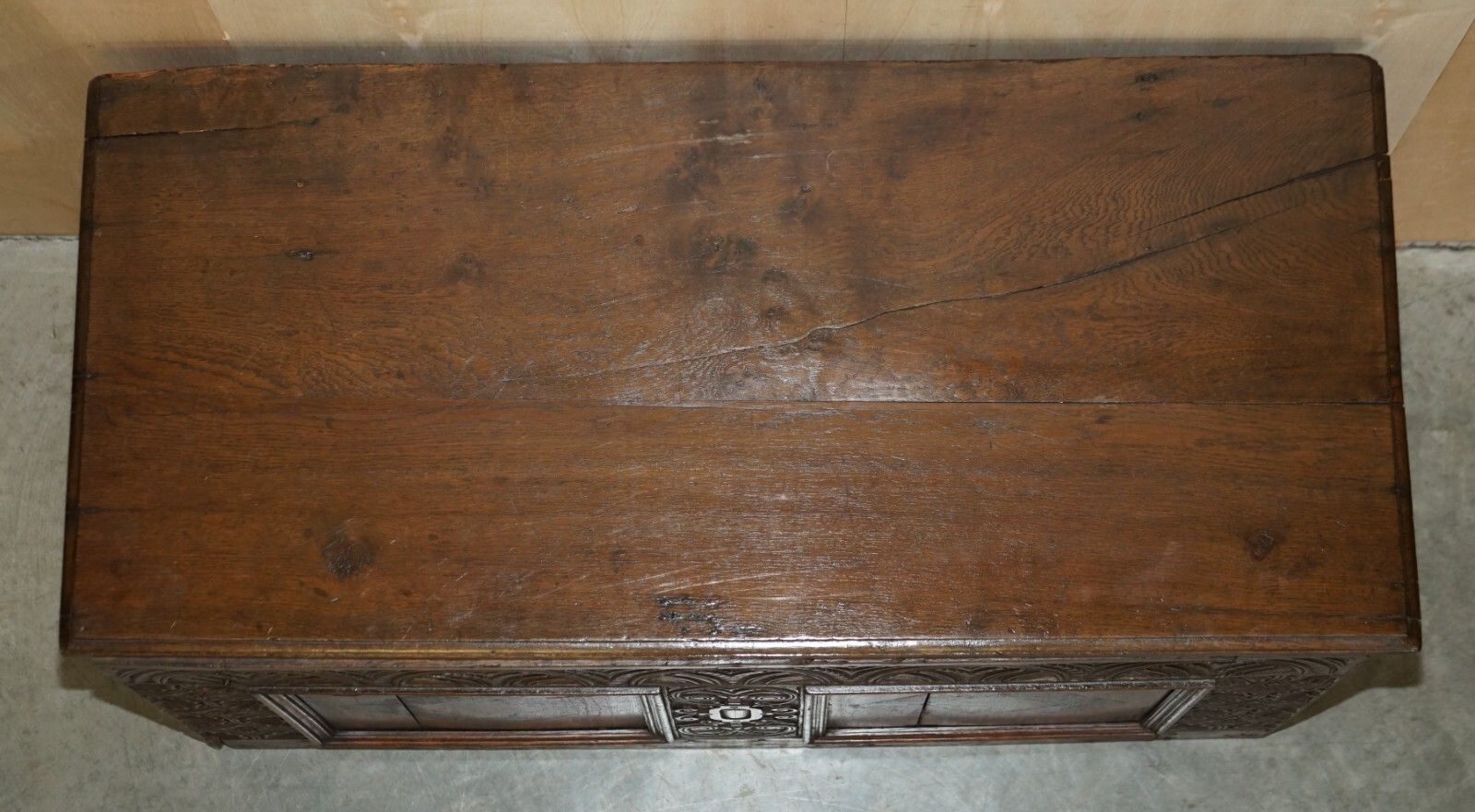 1642 Dated Charles I / Jacobean Hand Carved English Oak Coffer Linen Chest Trunk photo buy