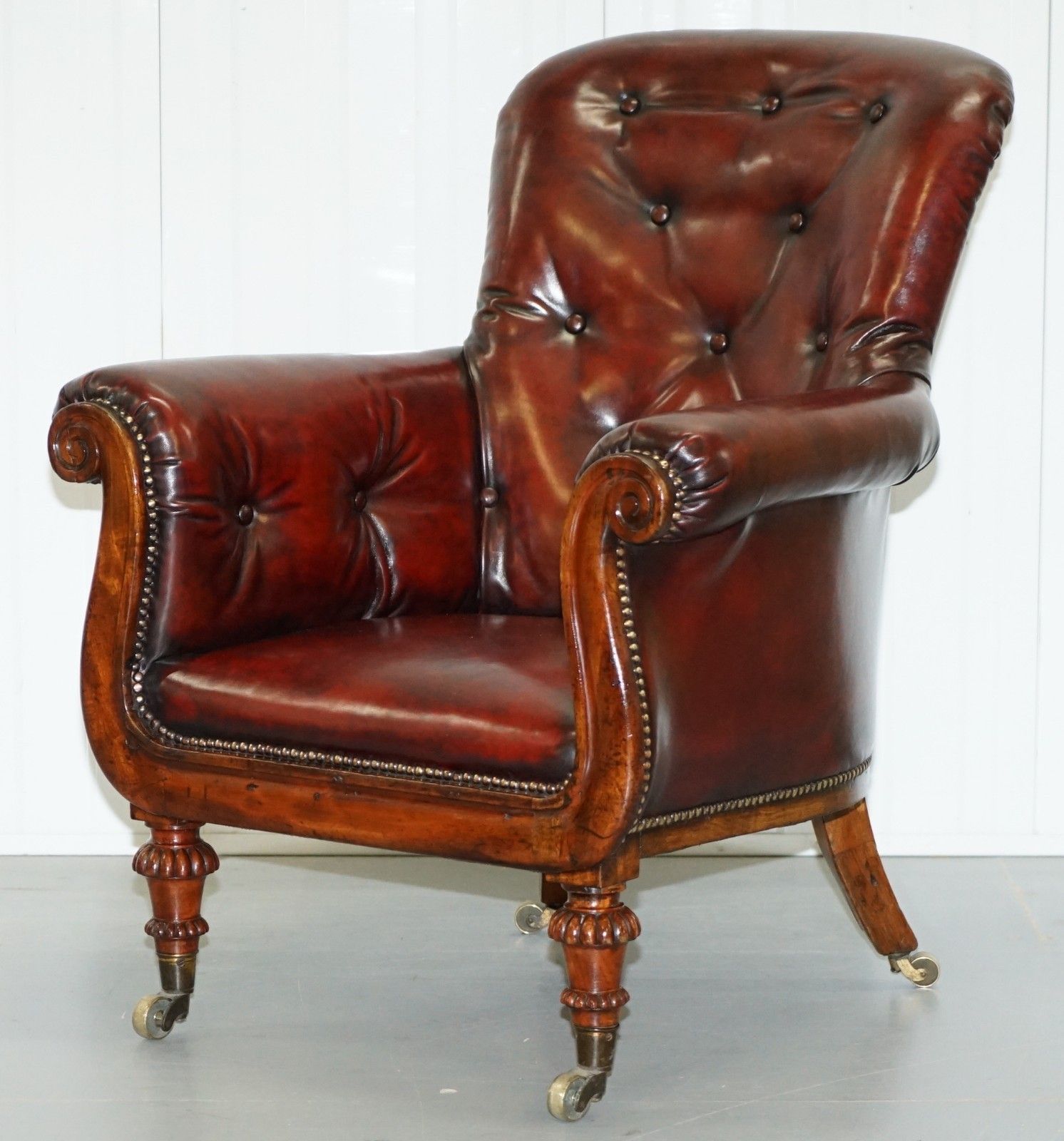 Regency Chesterfield Bordeaux Leather Porters Attributed To Gillows Lancaster photo for sale