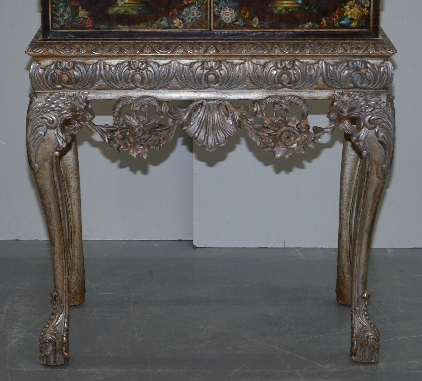 1840 Italain Venetian Cabinet On Stand Polychrome Painted & Lion Heads Carvings photo vintage