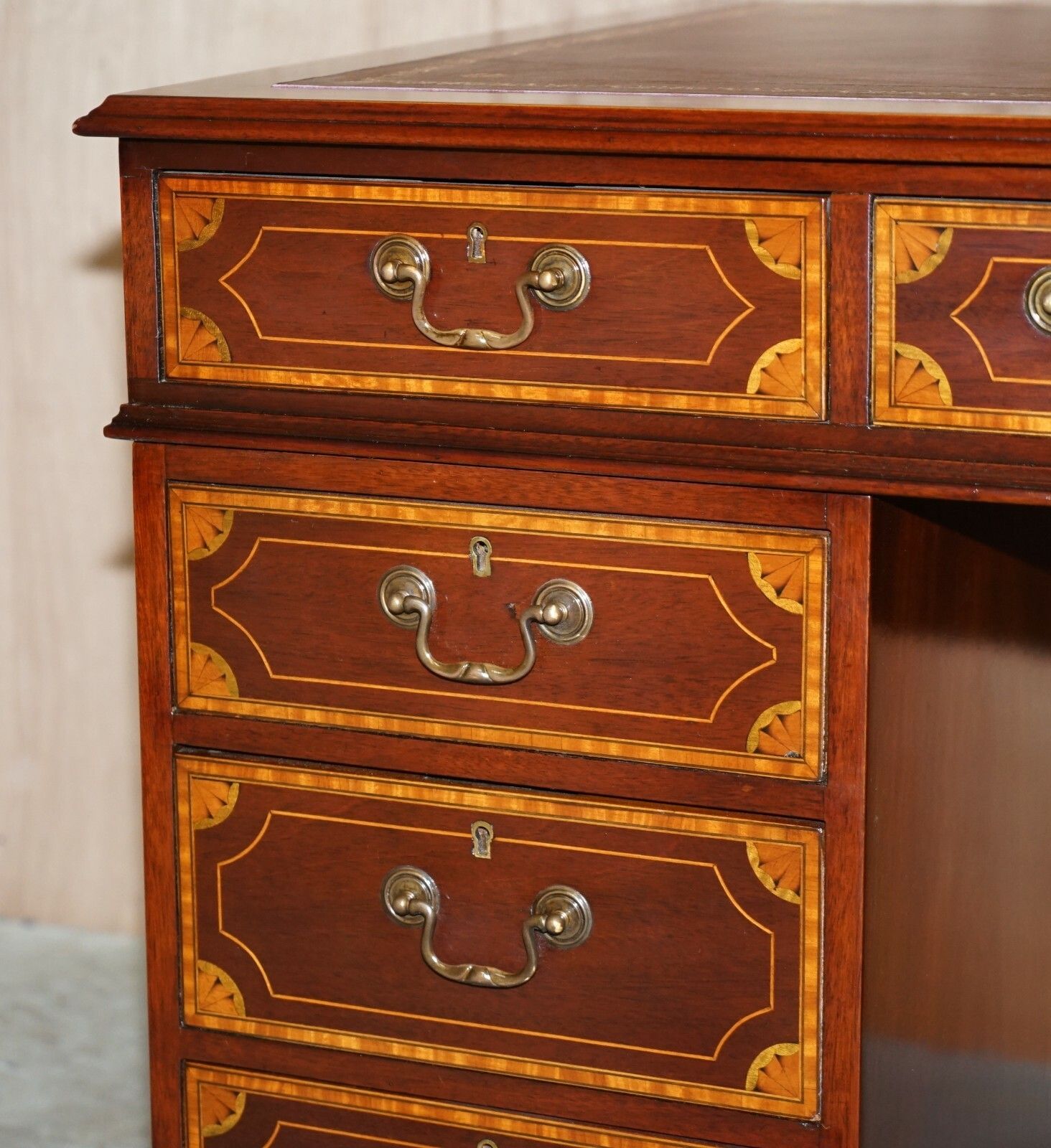 Stunning Antique Victorian Fully Restored Sheraton Revival Desk Oxblood Leather photo Furniture