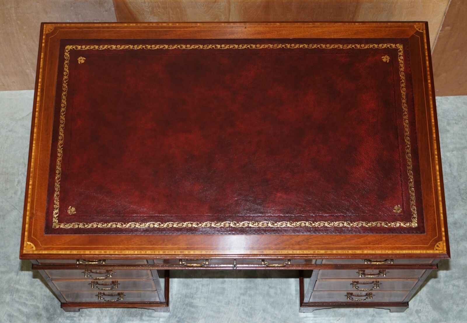 Stunning Antique Victorian Fully Restored Sheraton Revival Desk Oxblood Leather photo vinterior