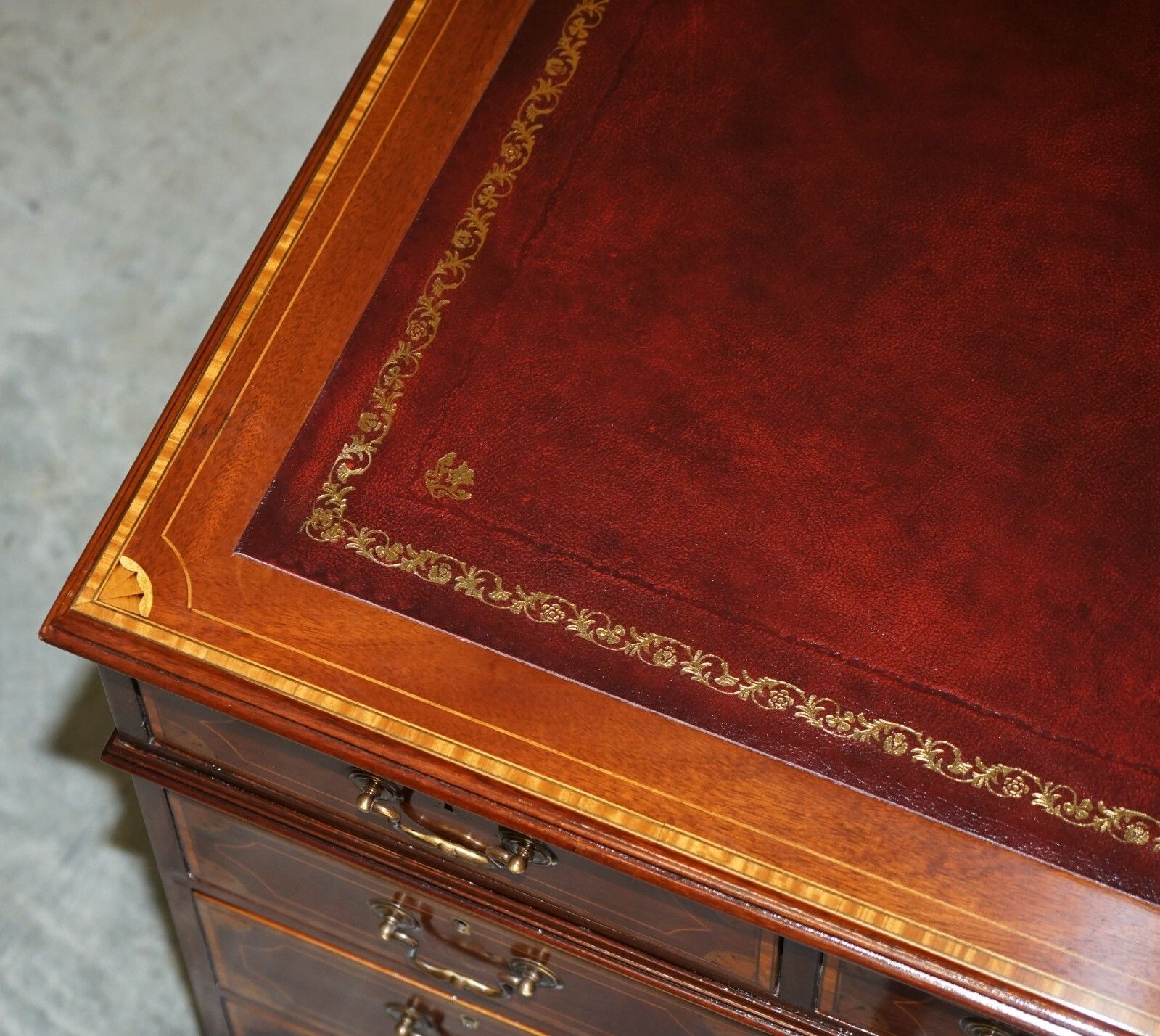 Stunning Antique Victorian Fully Restored Sheraton Revival Desk Oxblood Leather photo buy