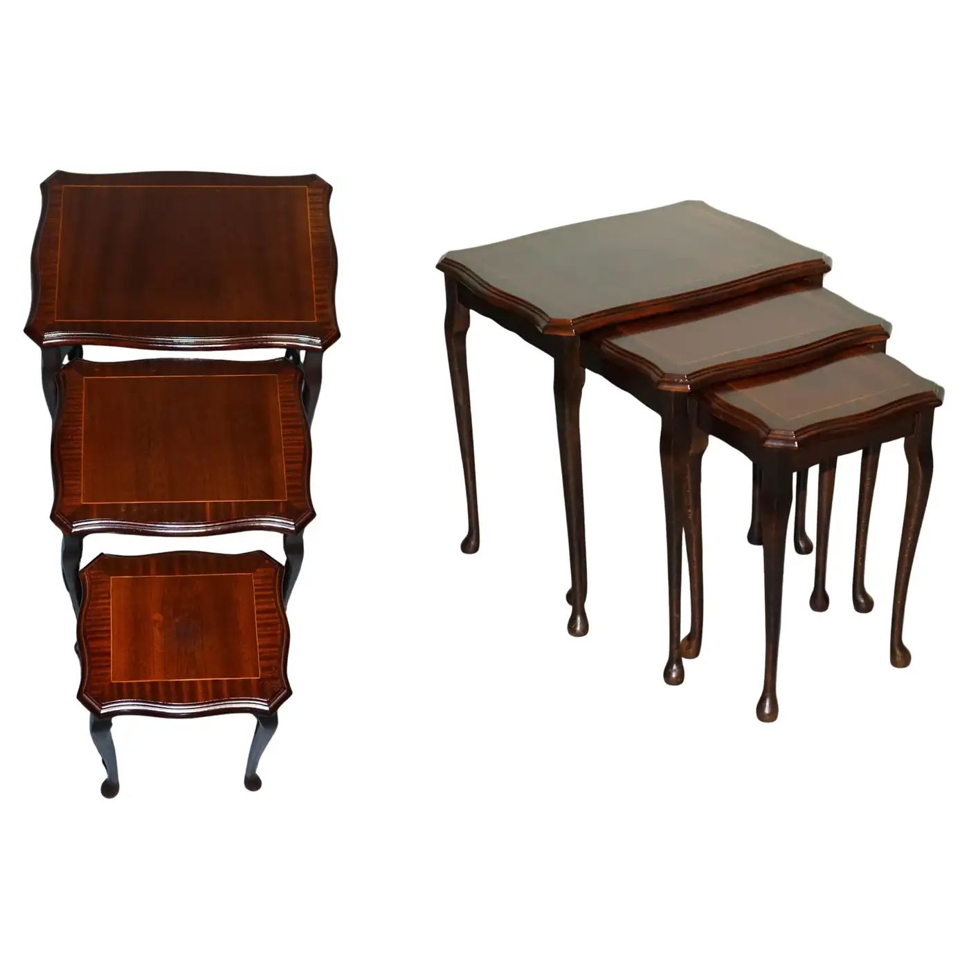 Vintage Hardwood Nest Of Tables With Inlay Queen Anne Style