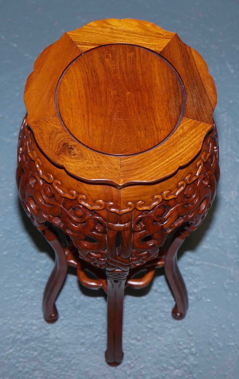 photo for sale Chinese Hardwood Plant Stand With Pierced Design & Cabriole Legs