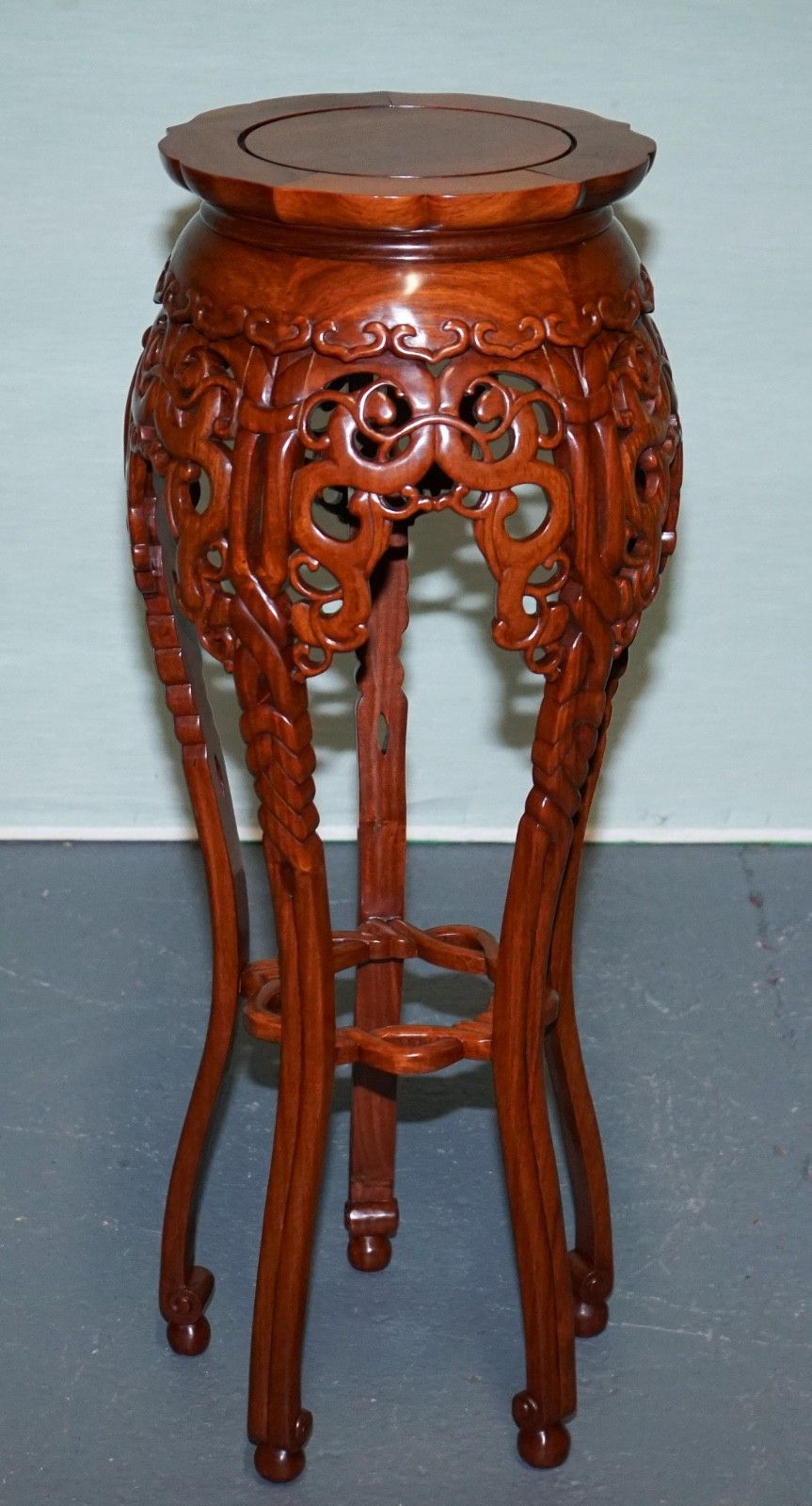 703.0 Chinese Hardwood Plant Stand With Pierced Design & Cabriole Legs photo