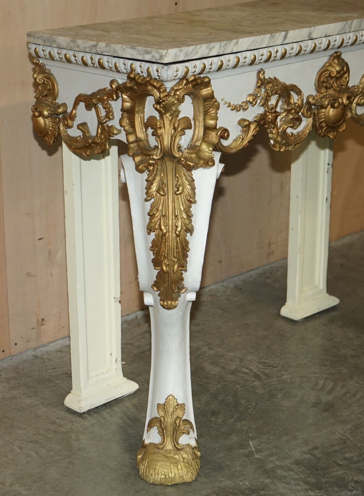 Antique Italian Hand Carved Giltwood & Marble Console Table Circa 1860 Venice photo vinterior