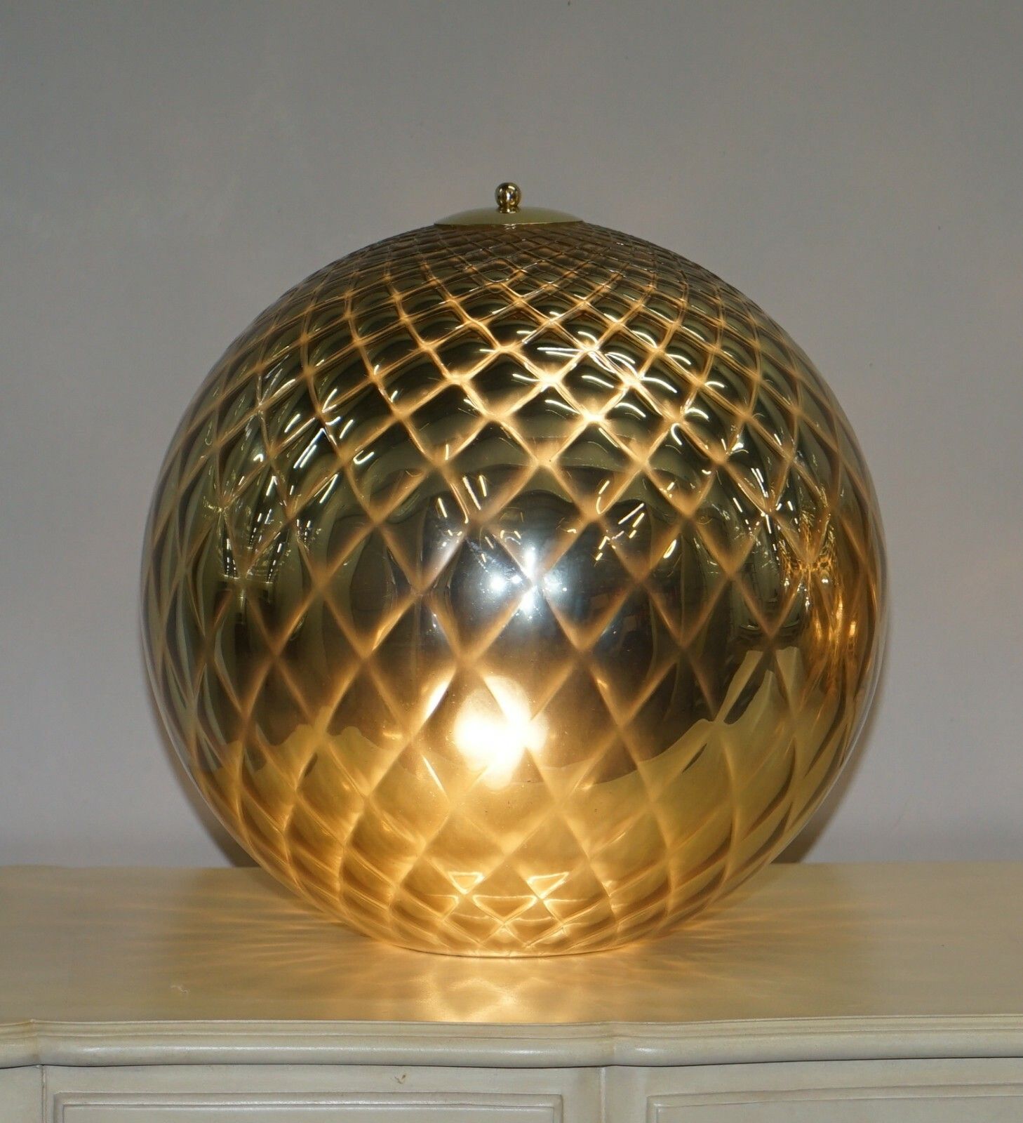 Sublime Pair Of Original Murano Glass Diamond Patina Sphere Gold Tables Lamps photo 3950.0