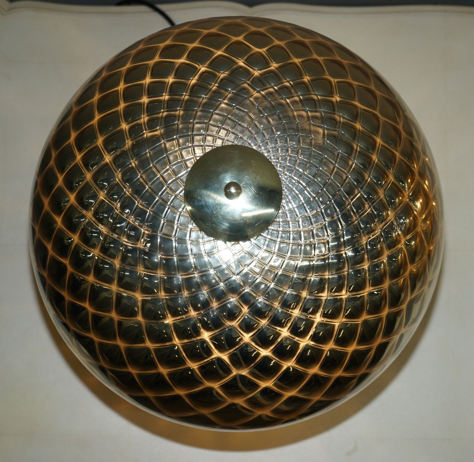 photo furniture Sublime Pair Of Original Murano Glass Diamond Patina Sphere Gold Tables Lamps