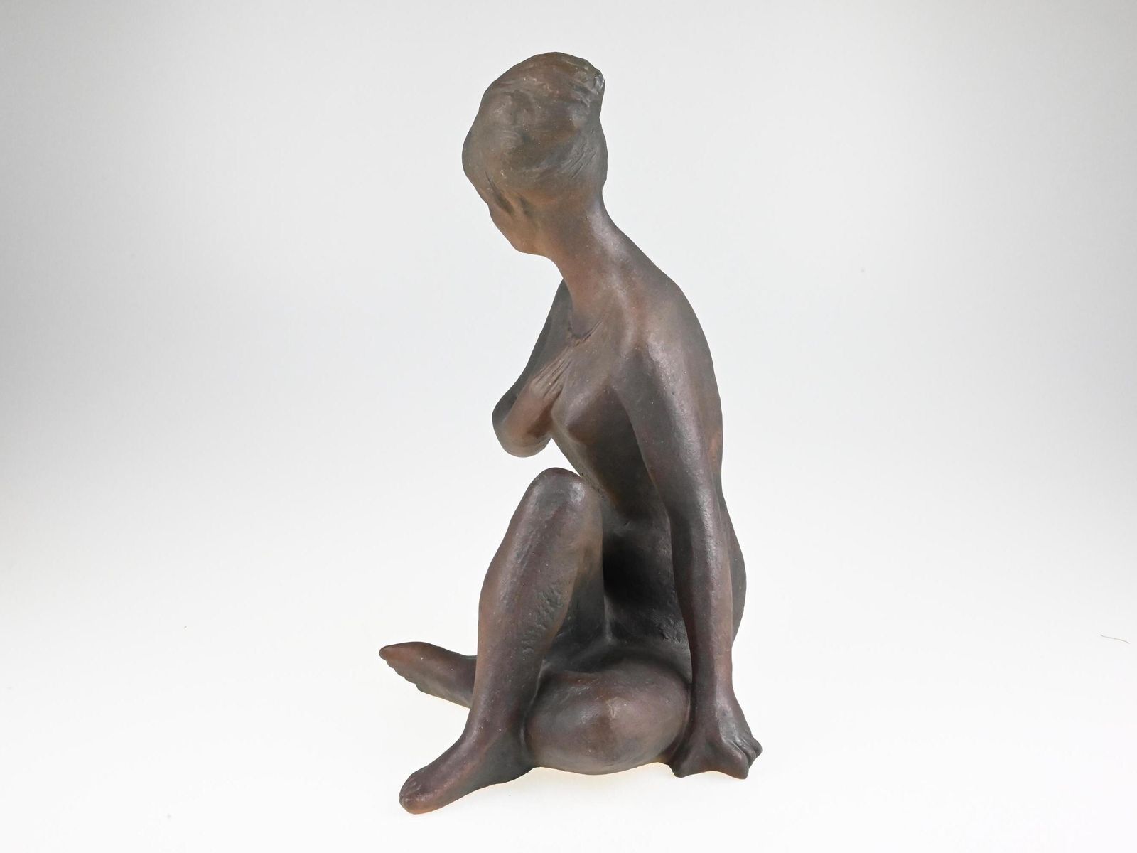 Bohumil Kokrda Ceramic Nude Statue, Mid Century Sculpture, Modernist Figurine, Seated Nude Statue, Ceramic Nude Sculpture, Brown Figurine photo buy