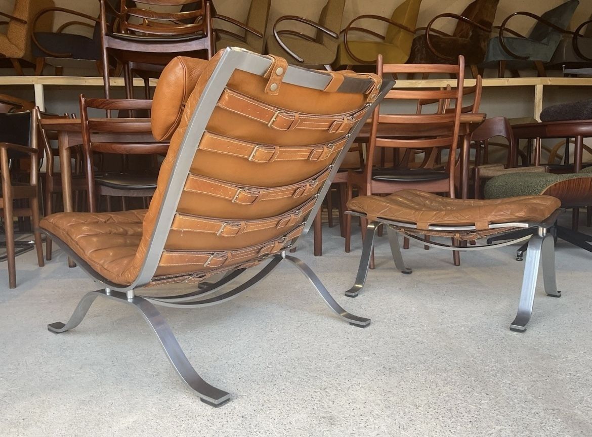 Arne Norell Leather And Chrome Ari Lounge Chair And Ottoman Mid Century photo for sale
