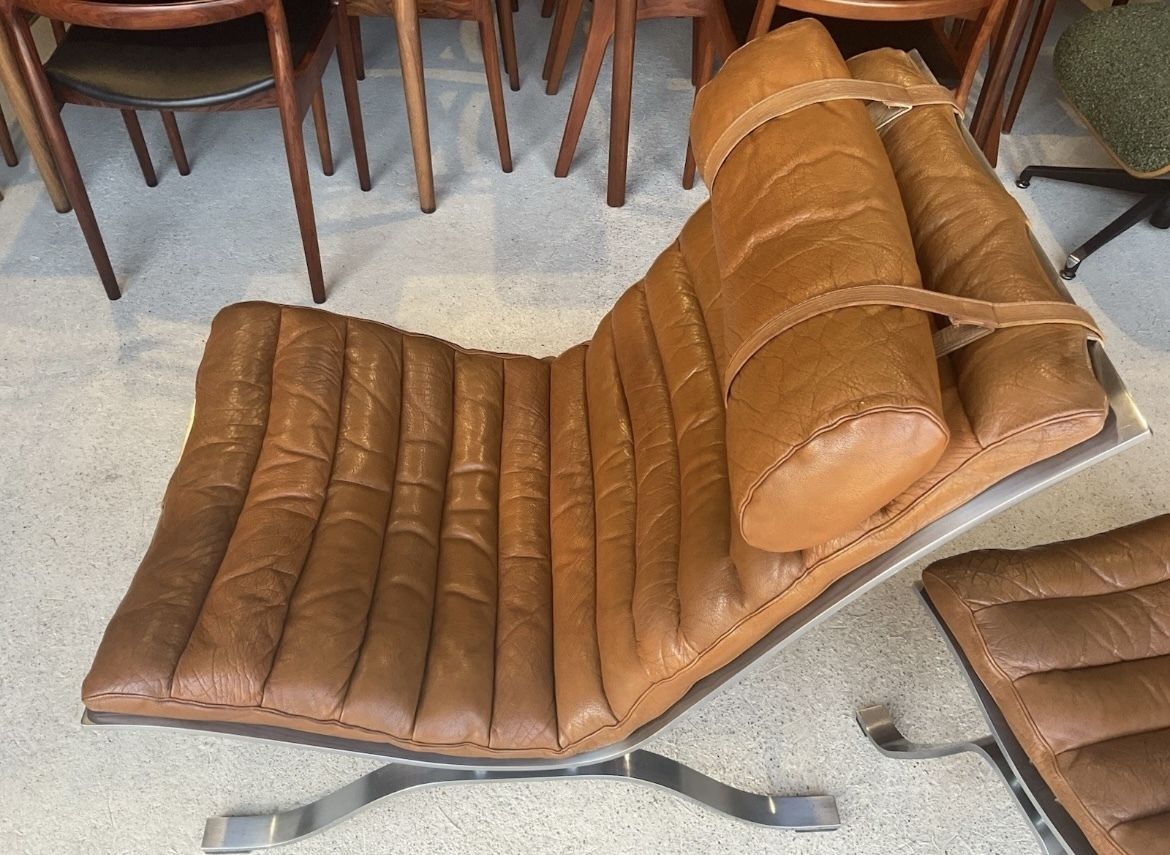 Arne Norell Leather And Chrome Ari Lounge Chair And Ottoman Mid Century photo buy