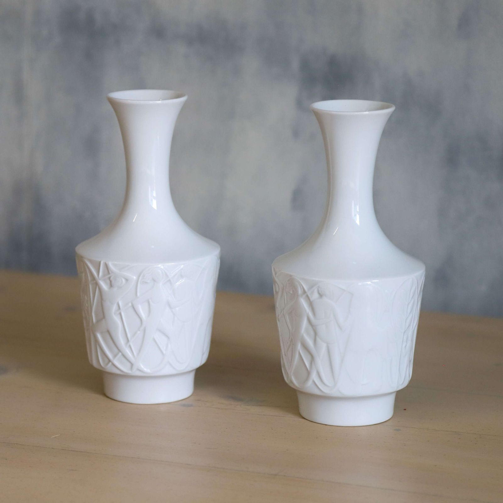 Pair Of Mid Century Antique Kurt Wendler White Vases photo for sale