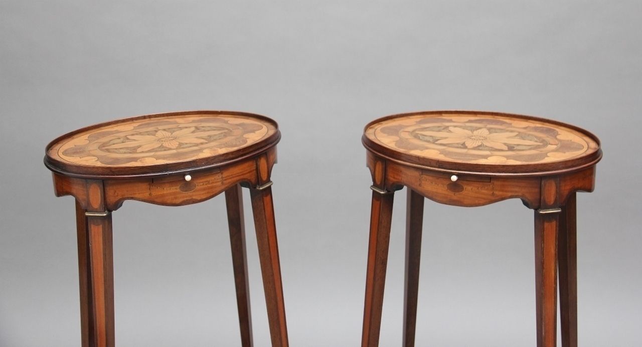 Pair Of Sheraton Revival Mahogany And Inlaid Urn Stands photo for sale