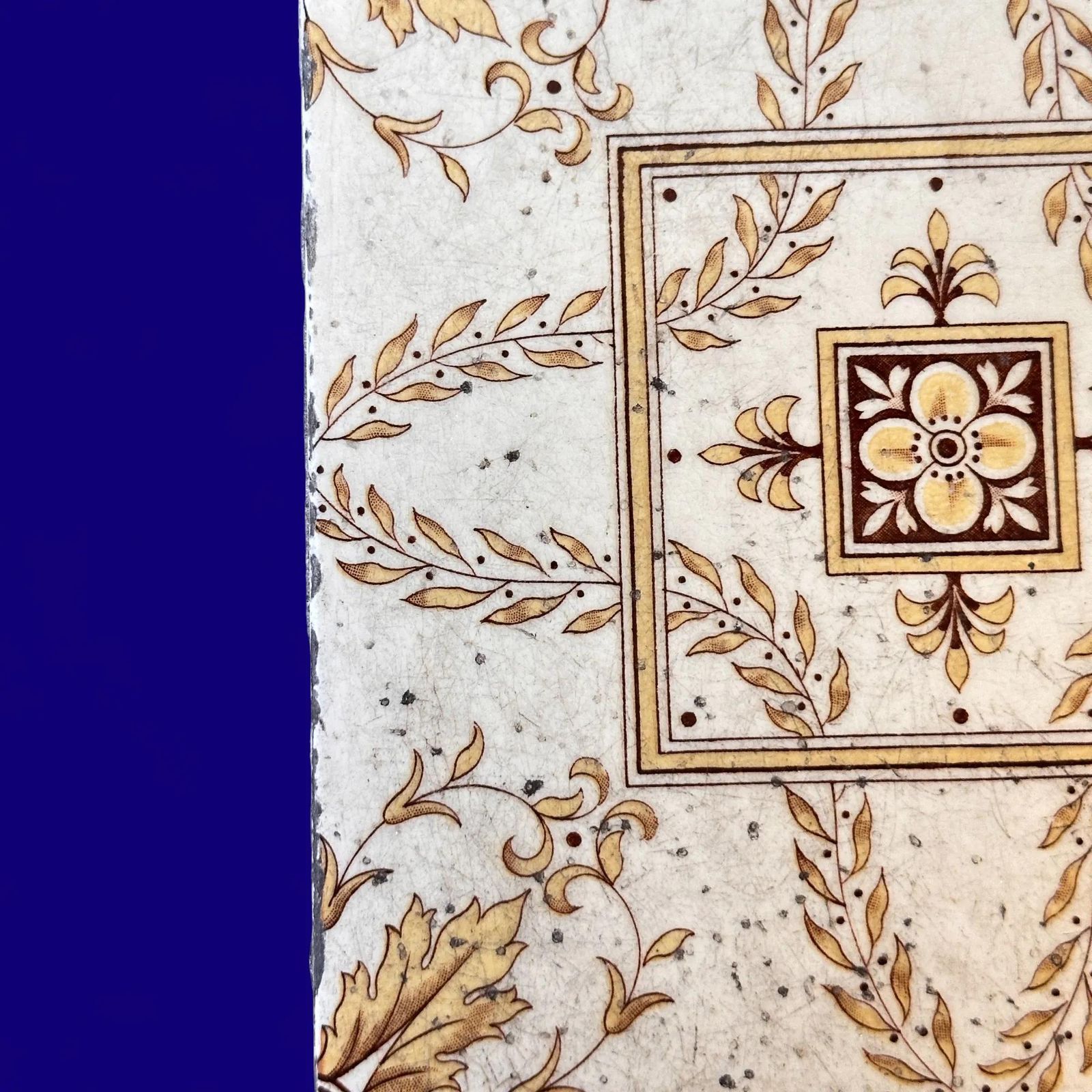 Antique Minton Victorian Tiles, 1891 Floral Transferware, Set Of 5, Yellow photo vintage