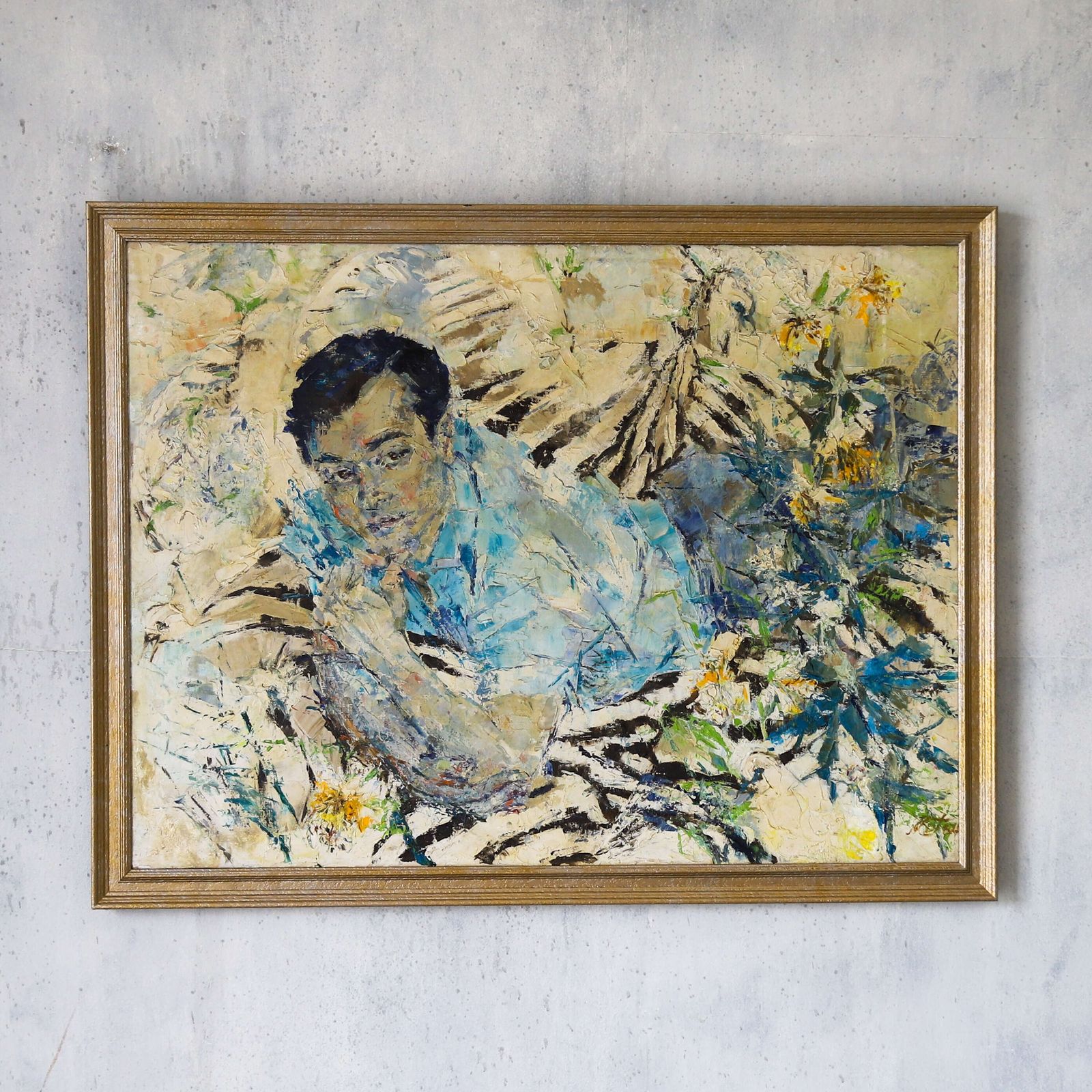Large Mid Century Oil Painting On Canvas Of A Reclining Young Man photo furniture