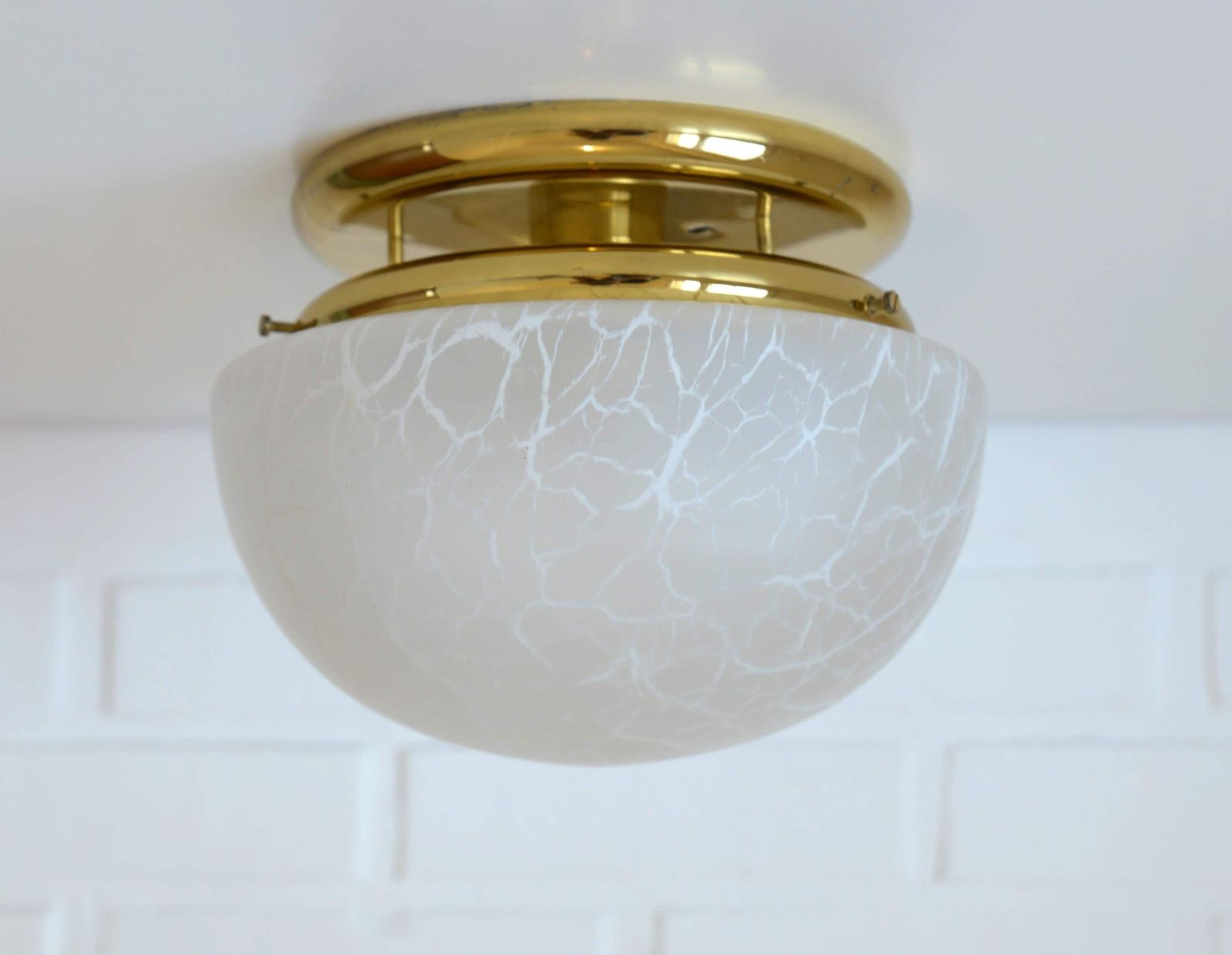 Set Of 2 Vintage Wall Light / Ceiling Lights / Mcm Sconce / Golden Mushroom Lamps / Glass Flush Mount Lightings / Yugoslavia 1980's / photo furniture
