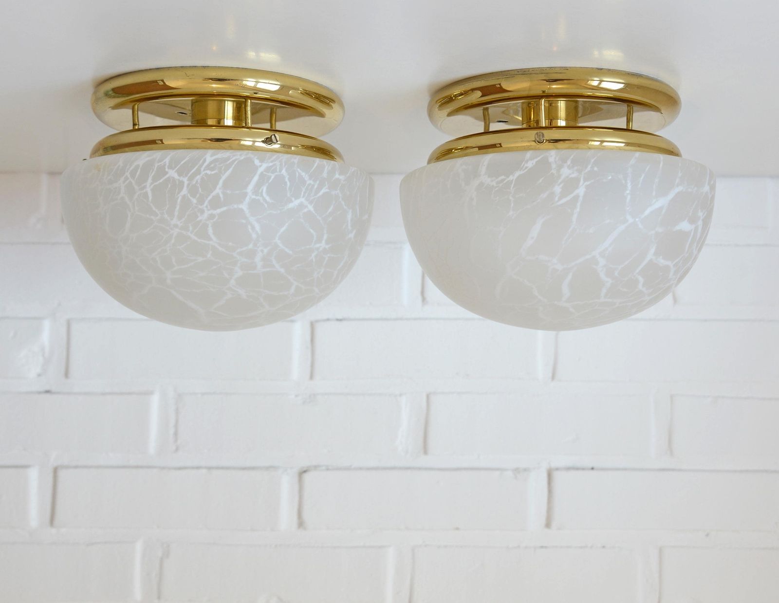Set Of 2 Vintage Wall Light / Ceiling Lights / Mcm Sconce / Golden Mushroom Lamps / Glass Flush Mount Lightings / Yugoslavia 1980's / photo Lighting