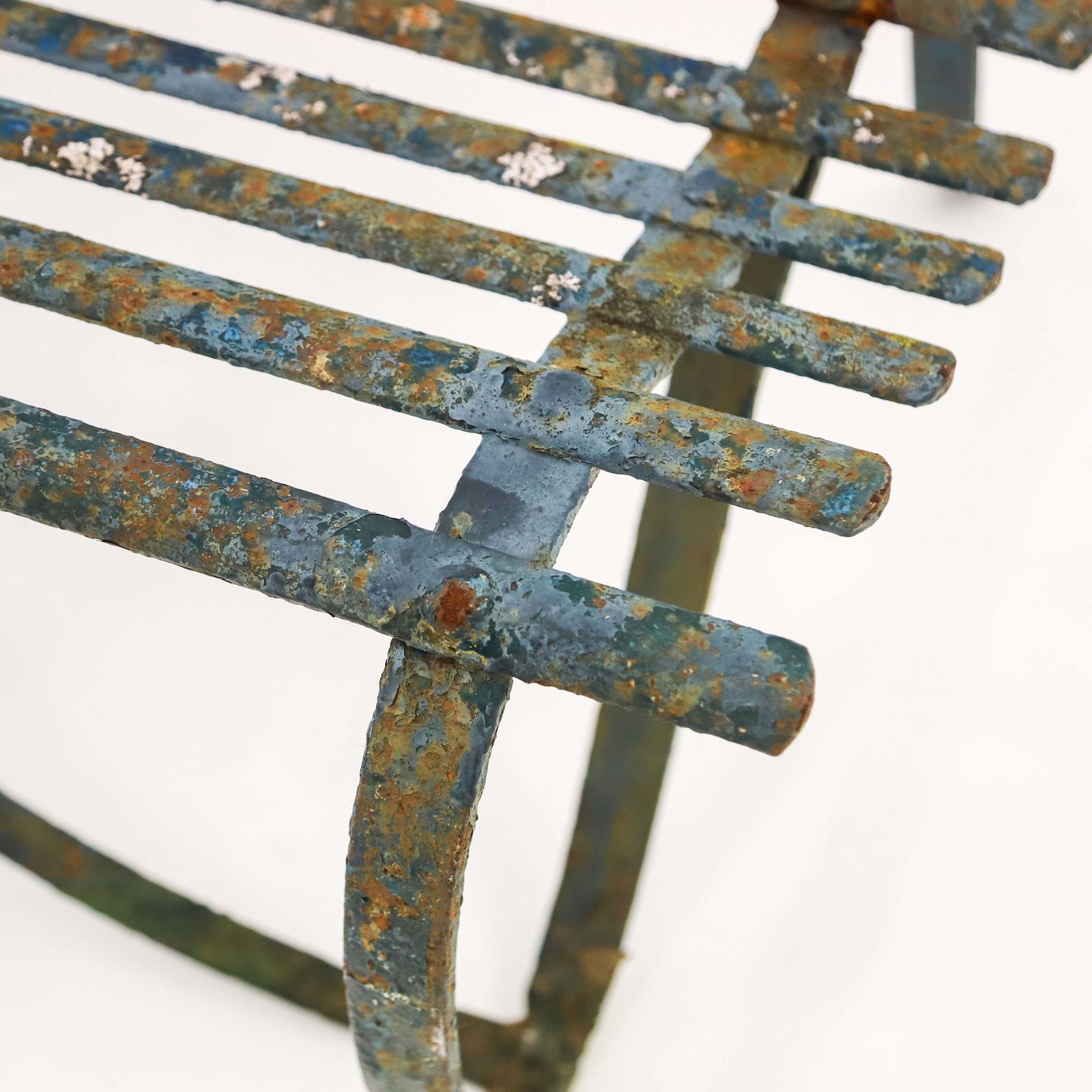19th C Wrought Iron Strapwork Garden Bench With Scrolled Legs & Old Green Paint photo buy