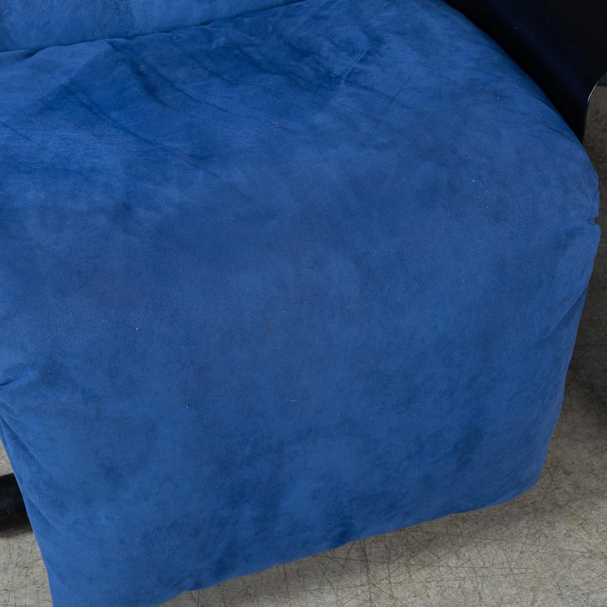 Furniture 20thc Italian Pair Of Blue Alcantara Leather Reclining Armchairs By Cinova C1980 photo