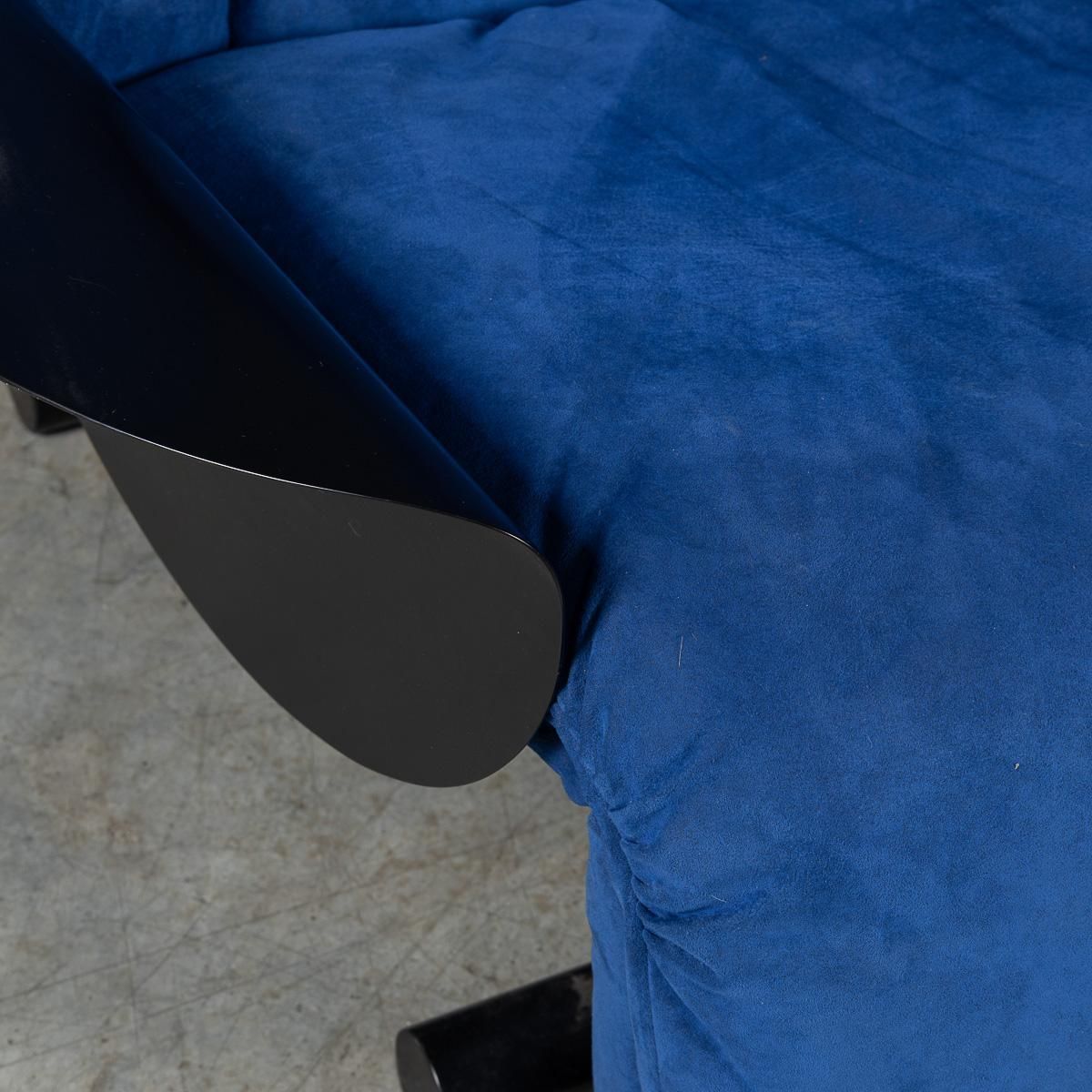1524.0 20thc Italian Pair Of Blue Alcantara Leather Reclining Armchairs By Cinova C1980 photo