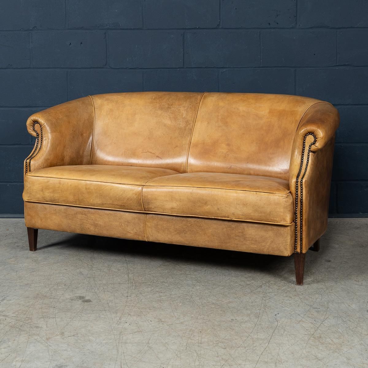 Vintage 20th Century Dutch Sheepskin Leather Sofa photo furniture