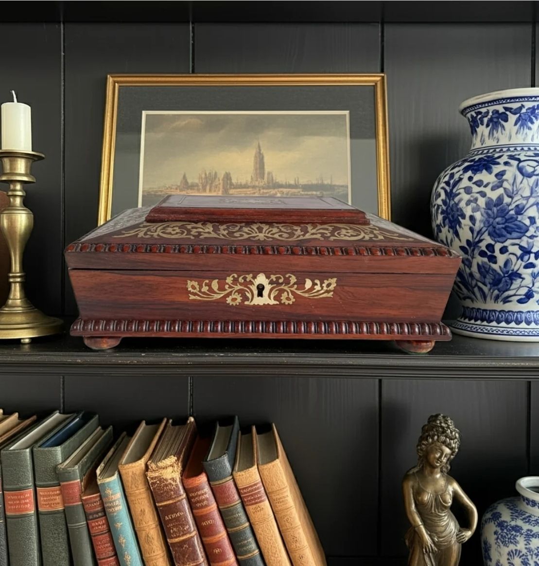 Antique 1830s Regency Boulle Work Casket Box Mahogany Or Rosewood   Irish Or English photo 395.0