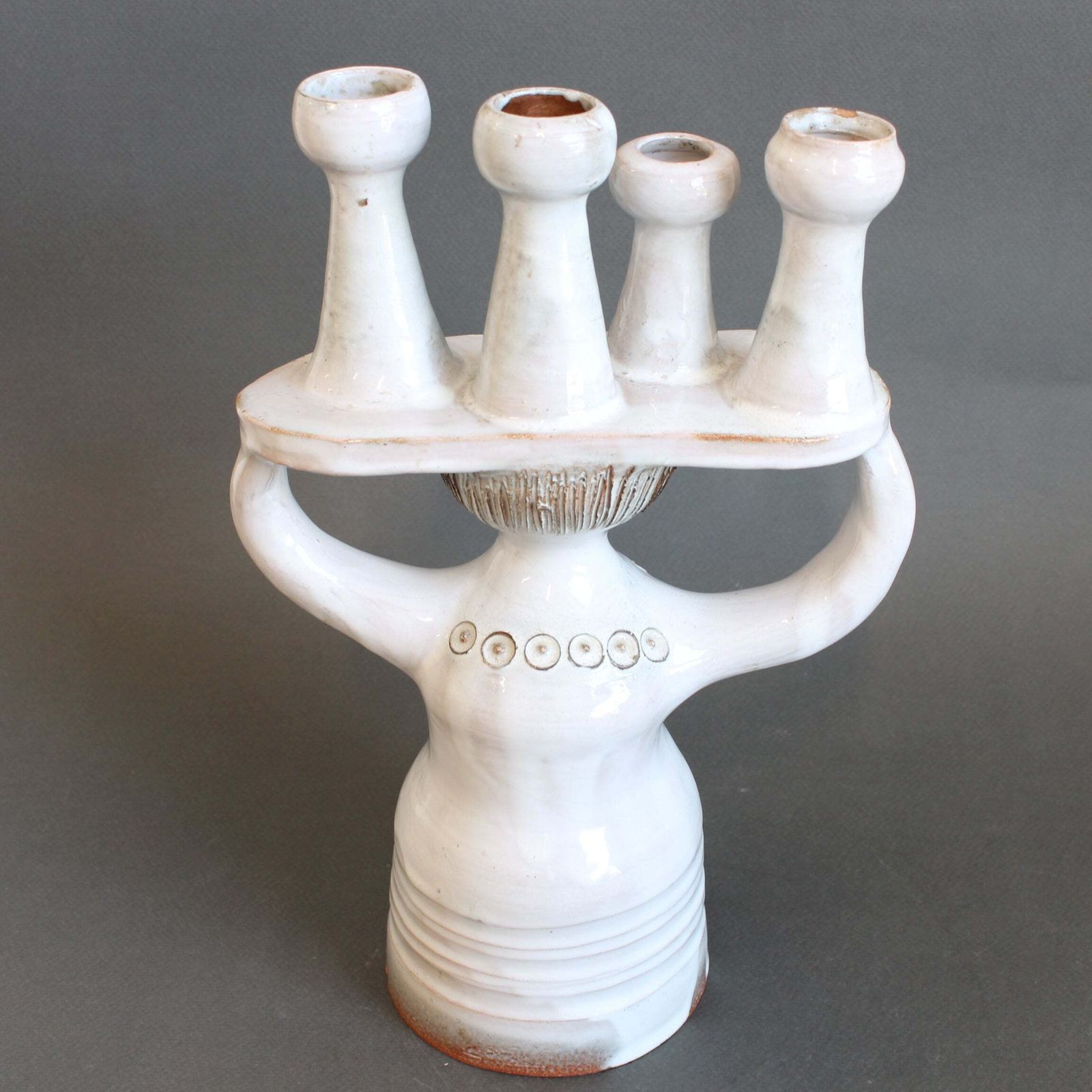 photo vinterior Ceramic Candle Holder / 'Pottery Porter' Sculpture By Jacques Pouchain   Atelier Dieulefit (Circa 1960s 70s)
