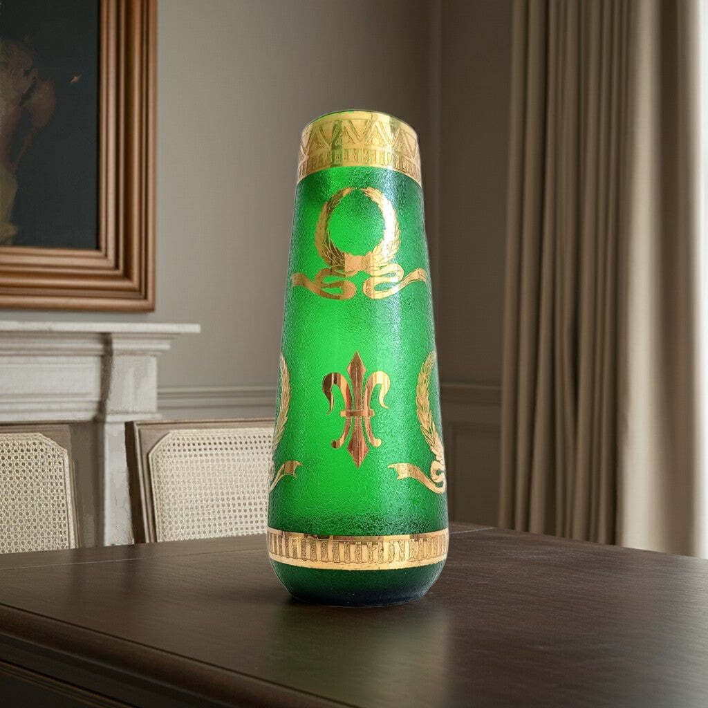 Art Nouveau Emerald Or Nile Green Glass Vase, Acid Etched, Legras Montjoyes C. 1880s photo furniture