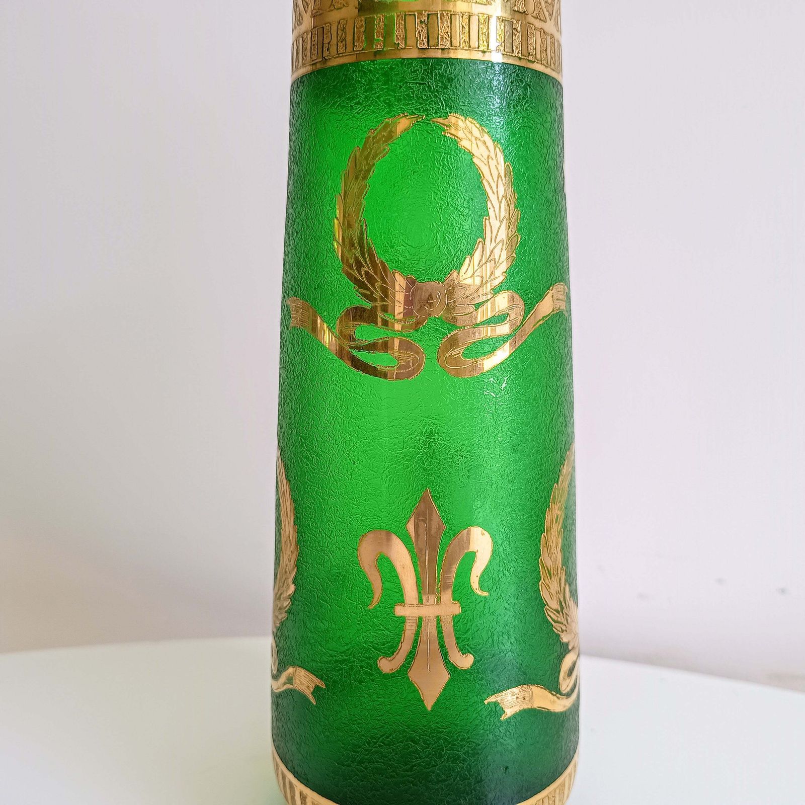 Art Nouveau Emerald Or Nile Green Glass Vase, Acid Etched, Legras Montjoyes C. 1880s photo vinterior