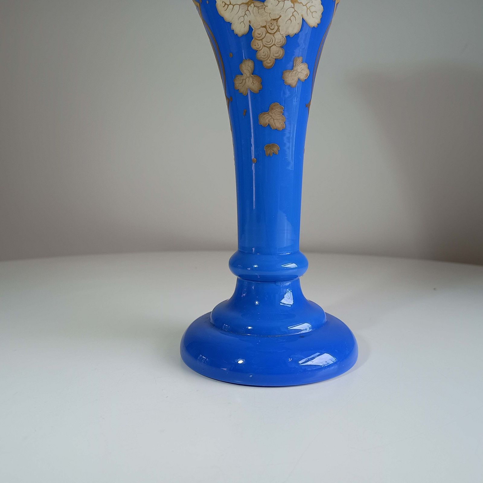 Art Nouveau Celeste Blue Opaline Glass Trumpet Vase In The Style Of Harrach, Bohemia, 1880s To 1900s photo vintage
