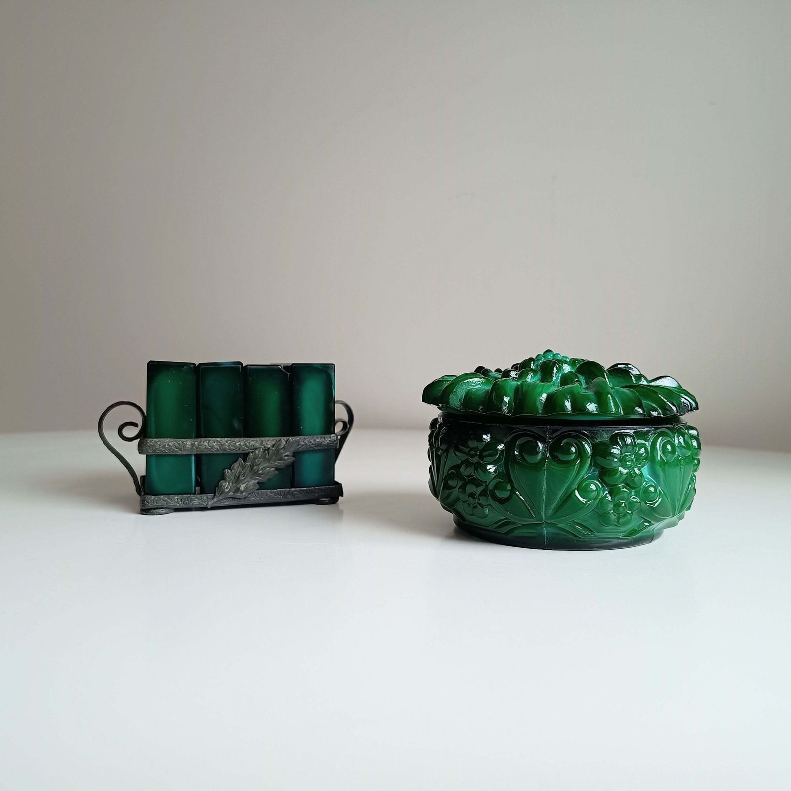 Art Deco Bohemian Art Glass Malachite Glass Lidded Jewellery Watch Box, Carl Schlevogt And Hoffner Design photo 110.0