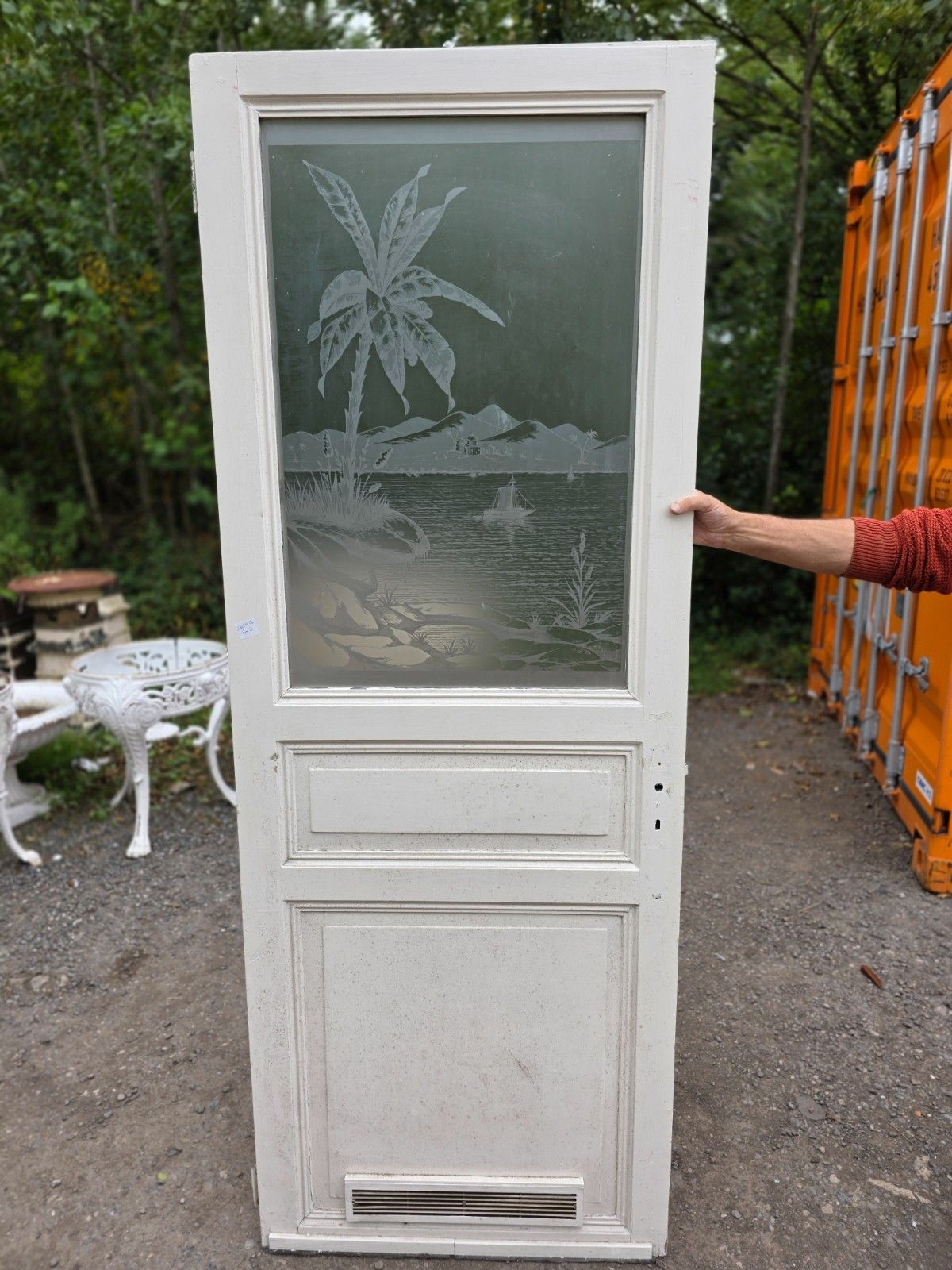 Antique Internal Etched Glass Door With Mediterranean Scene photo Home Fixtures