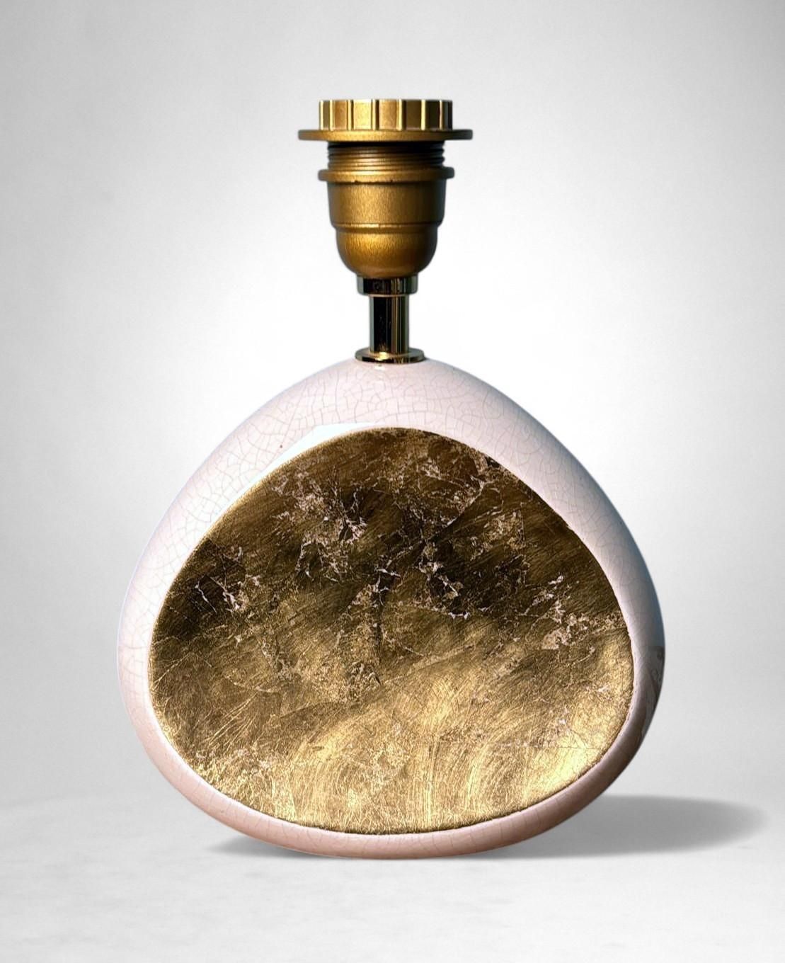 photo vintage Le Dauphin French Table Lamp In Crackled Glazed Porcelain With Gold Leaf Accents