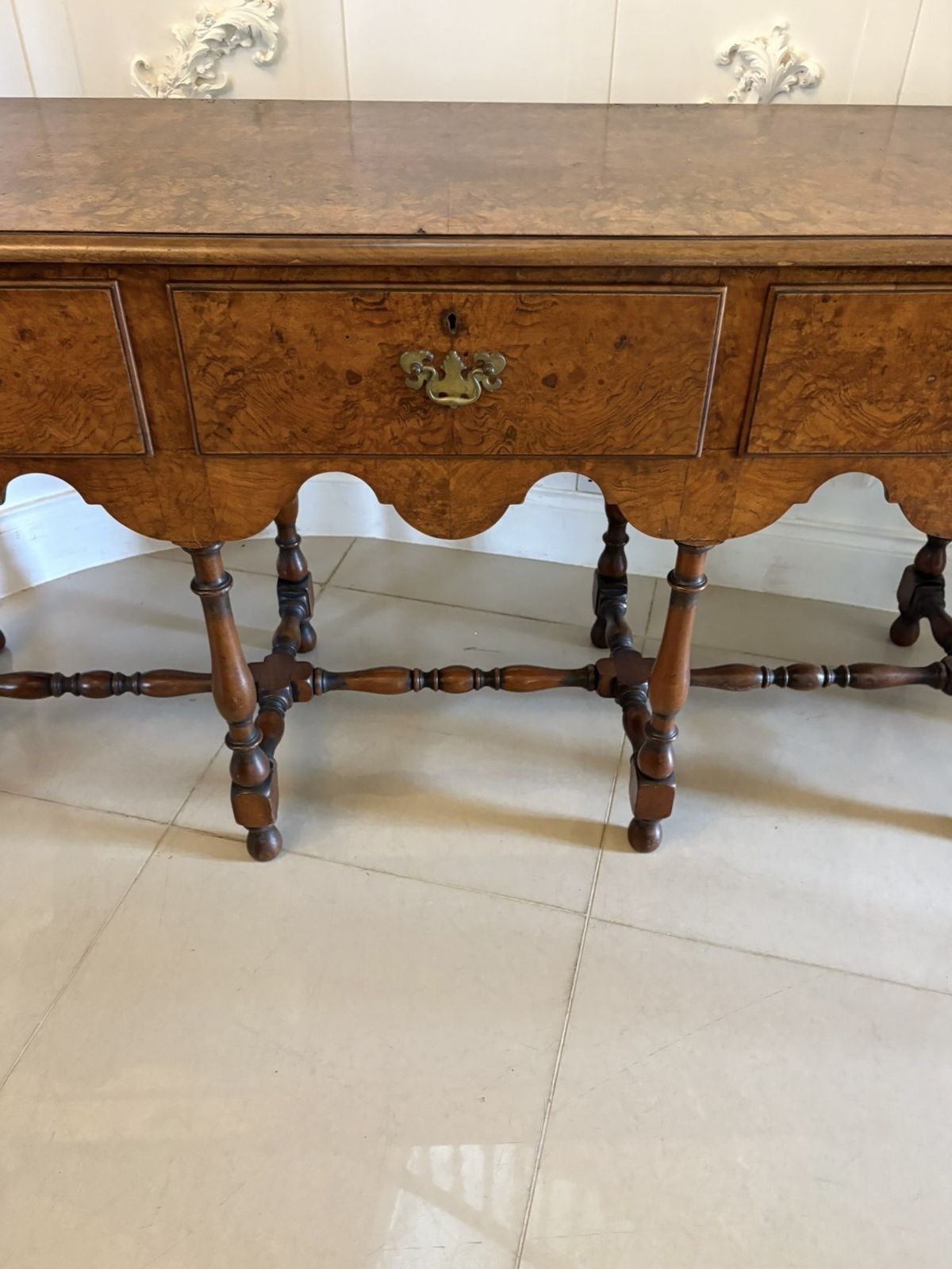 Unusual Antique 20th Century Quality Burr Walnut Dresser Base photo for sale