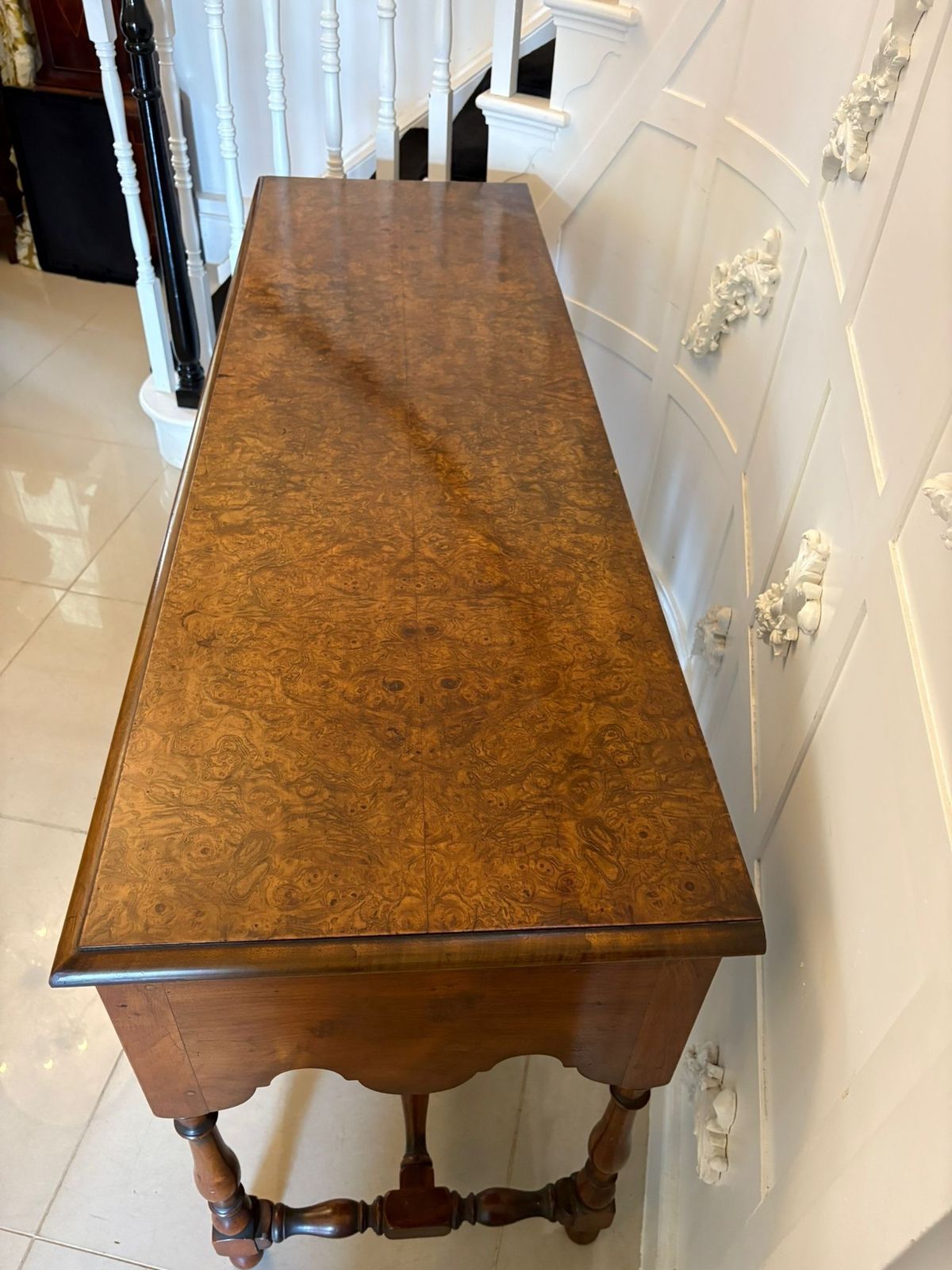 photo for sale Unusual Antique 20th Century Quality Burr Walnut Dresser Base