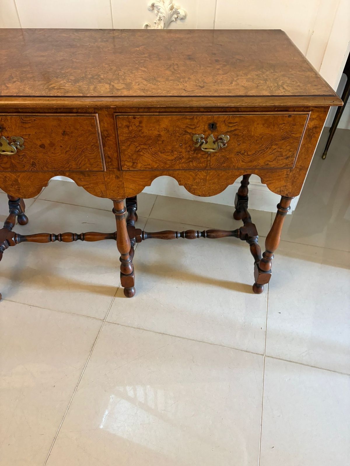 Furniture Unusual Antique 20th Century Quality Burr Walnut Dresser Base photo