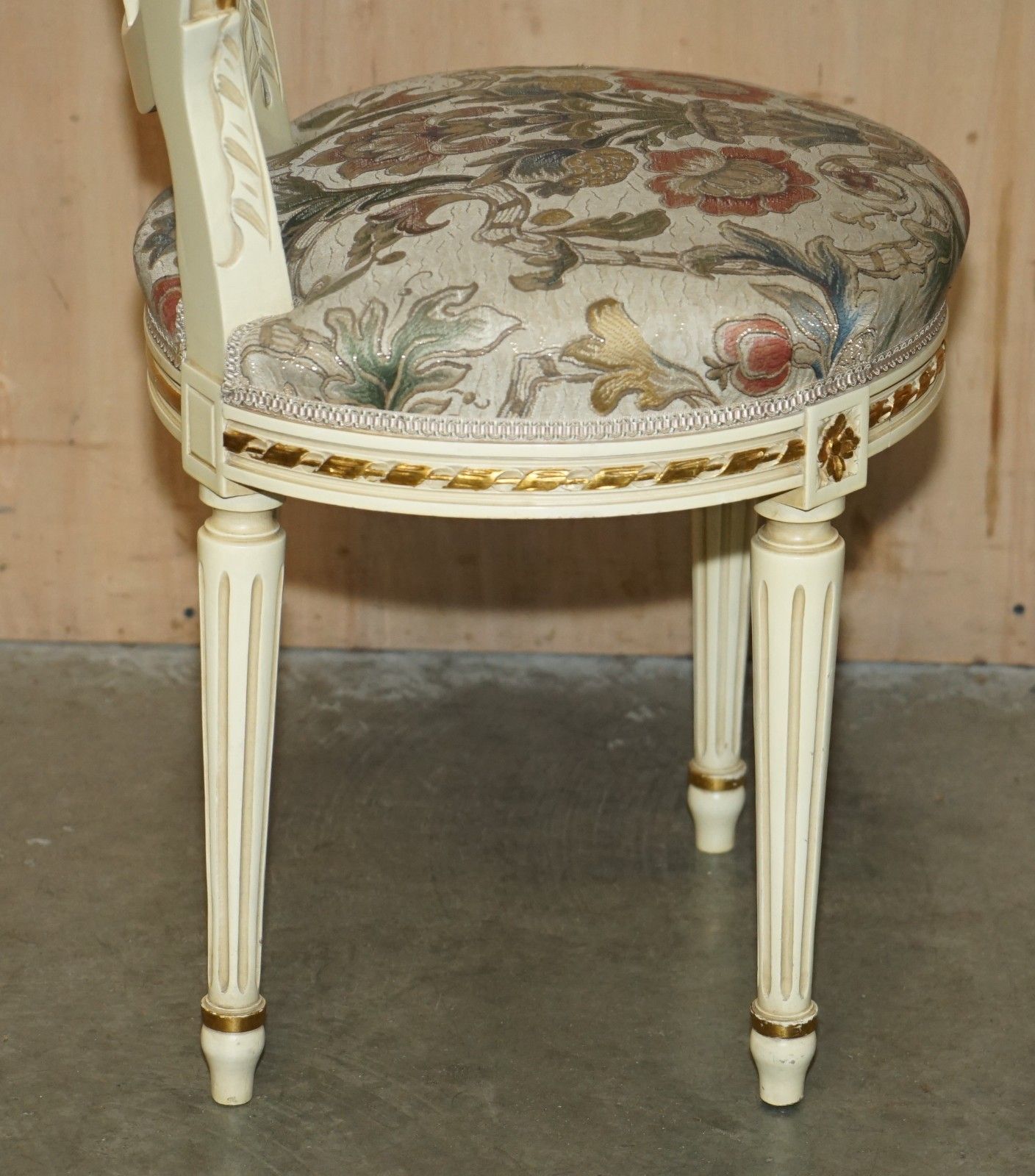 Furniture Four Stunning Antique Gold & Silver Leaf Embroidered French Louis Dining Chairs photo