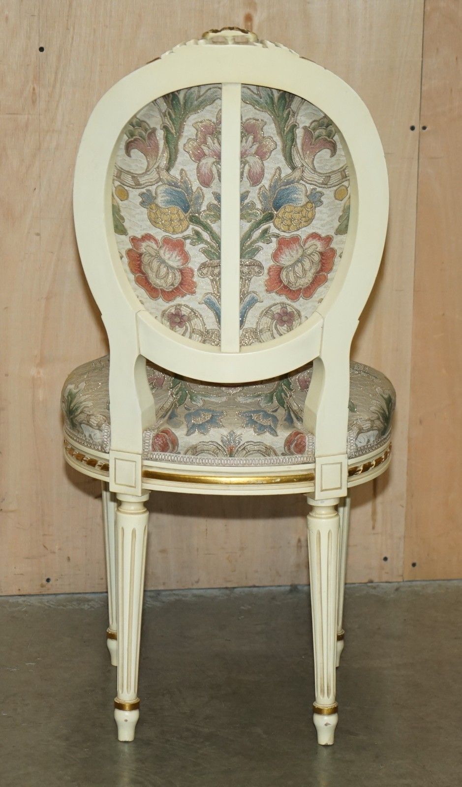 2350.0 Four Stunning Antique Gold & Silver Leaf Embroidered French Louis Dining Chairs photo