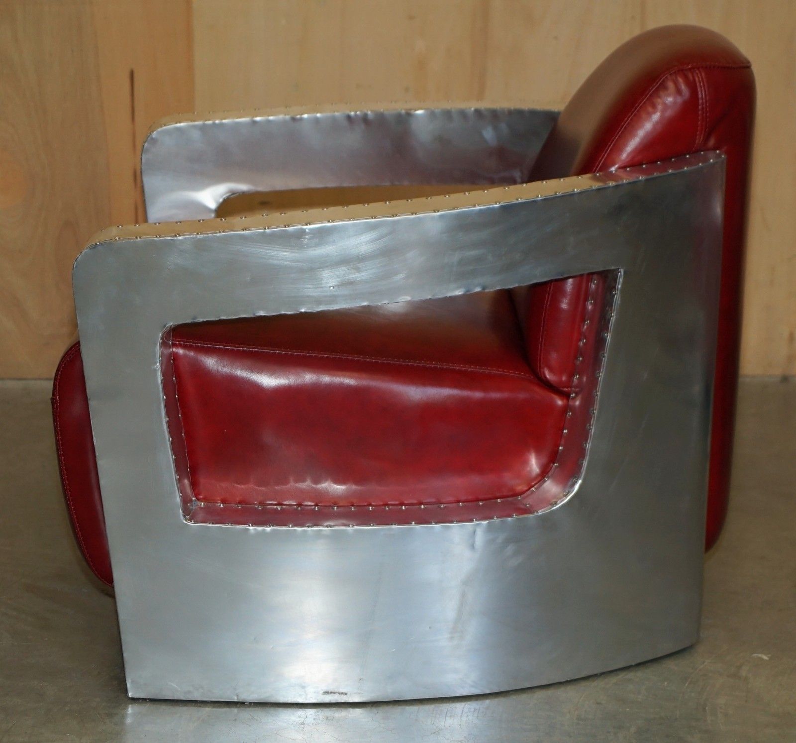 photo buy Fine Pair Of Red Wine Leather Polished Aluminium Aviator Rocket Lounge Armchairs