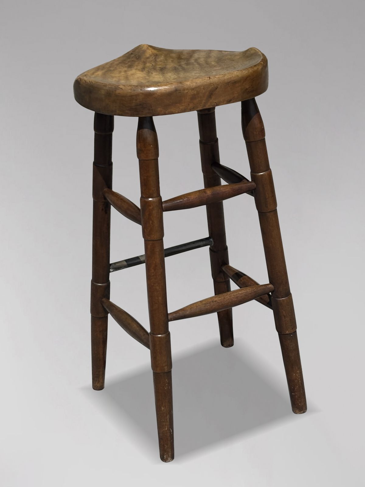 19th Century Tall Elm Bar Saddle Seat Stool photo furniture