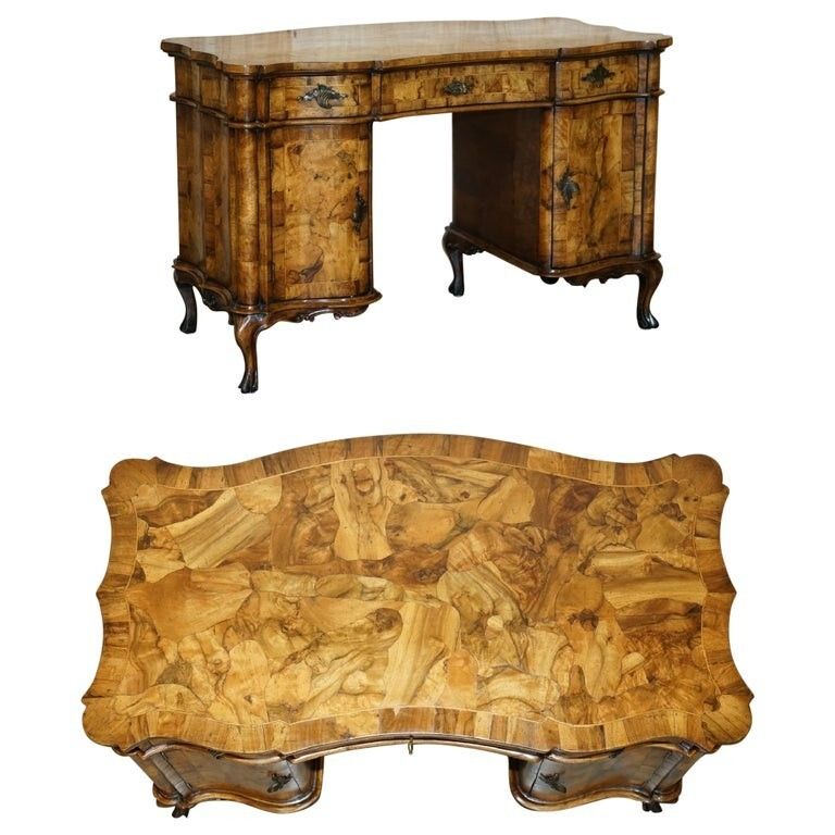 Exquisite Antique Italian Circa 1860 Olive Wood Desk Writing Table Sublime Wood
