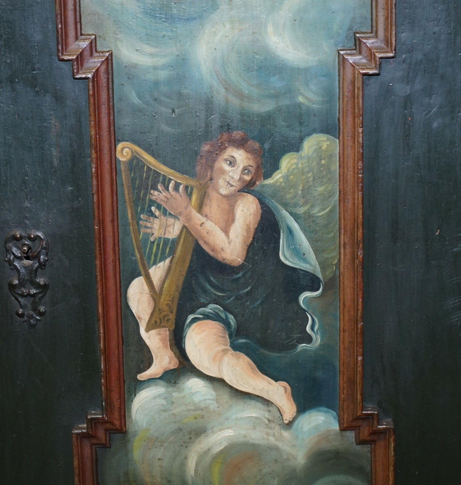 Circa 1800 Hand Painted Green Swedish Hall Or Pot Cupboard Wardrobe Musical Deco photo 3950.0