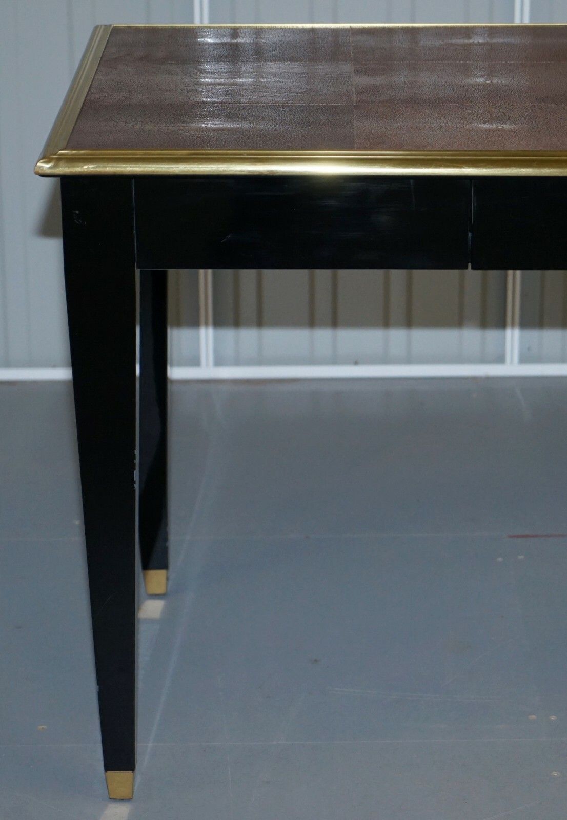 Rrp £13,000 Original Shagreen Gilt Metal Writing Table Desk With Single Drawer photo vintage