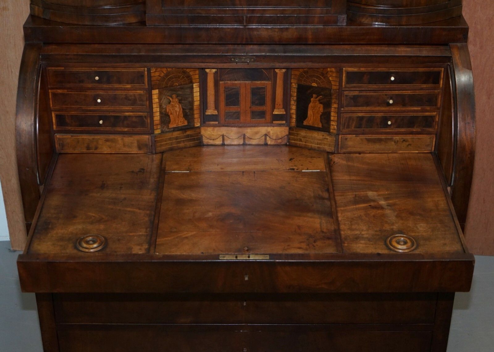 photo furniture Very Rare Italian Mahogany Cyclinder Bureau Bookcase Desk With Must See Pictures