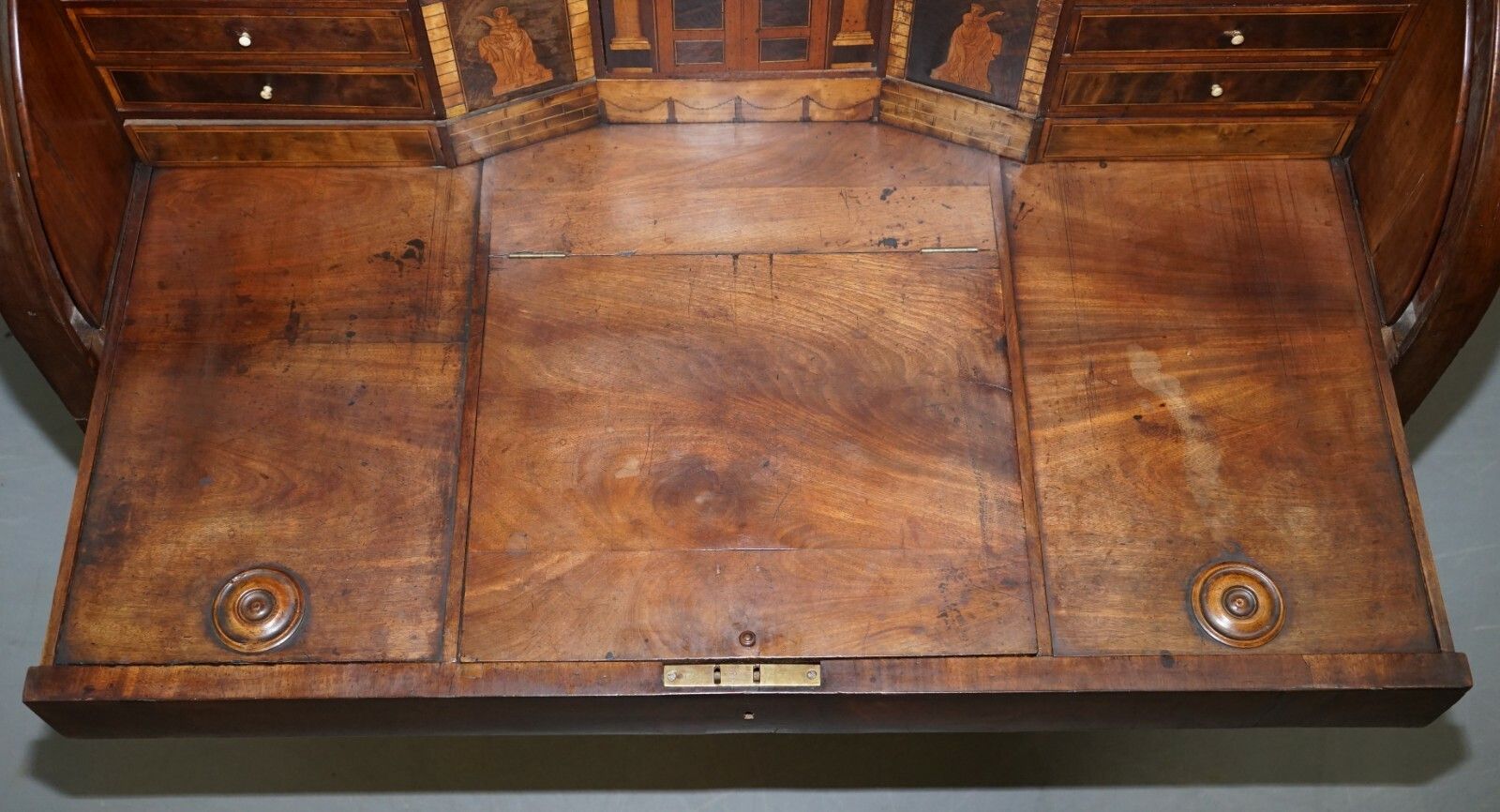 photo for sale Very Rare Italian Mahogany Cyclinder Bureau Bookcase Desk With Must See Pictures