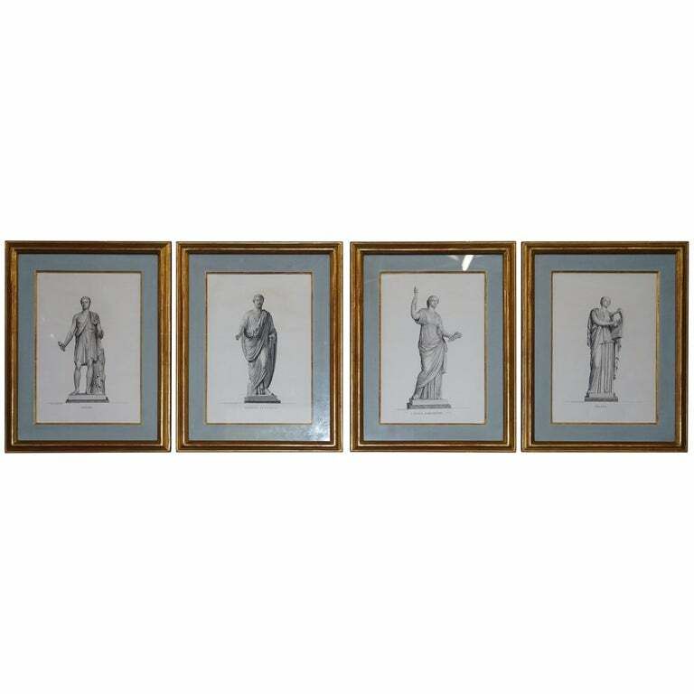 Exquisite Suite Of Four 1800 Bouillon Copper Plate Engraved Roman Statue Prints