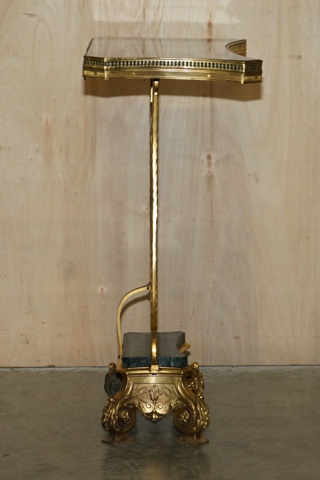 Furniture Pair Of Antique French Circa 1880 Solid Brass & Green Marble Side End Tables photo