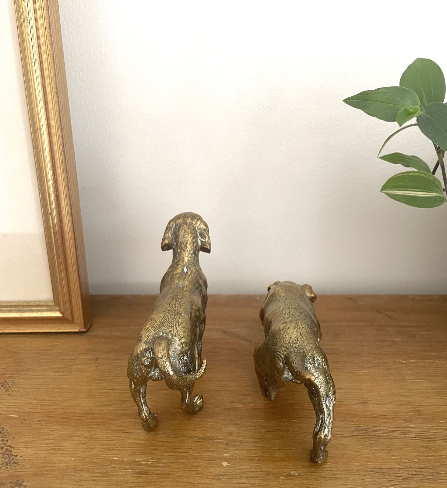 photo for sale Set Of Two Antique Bronze Hunting Dog Statues, Detailed Pointer/Spaniel Dog Heavy Metal Sculpture Ornaments
